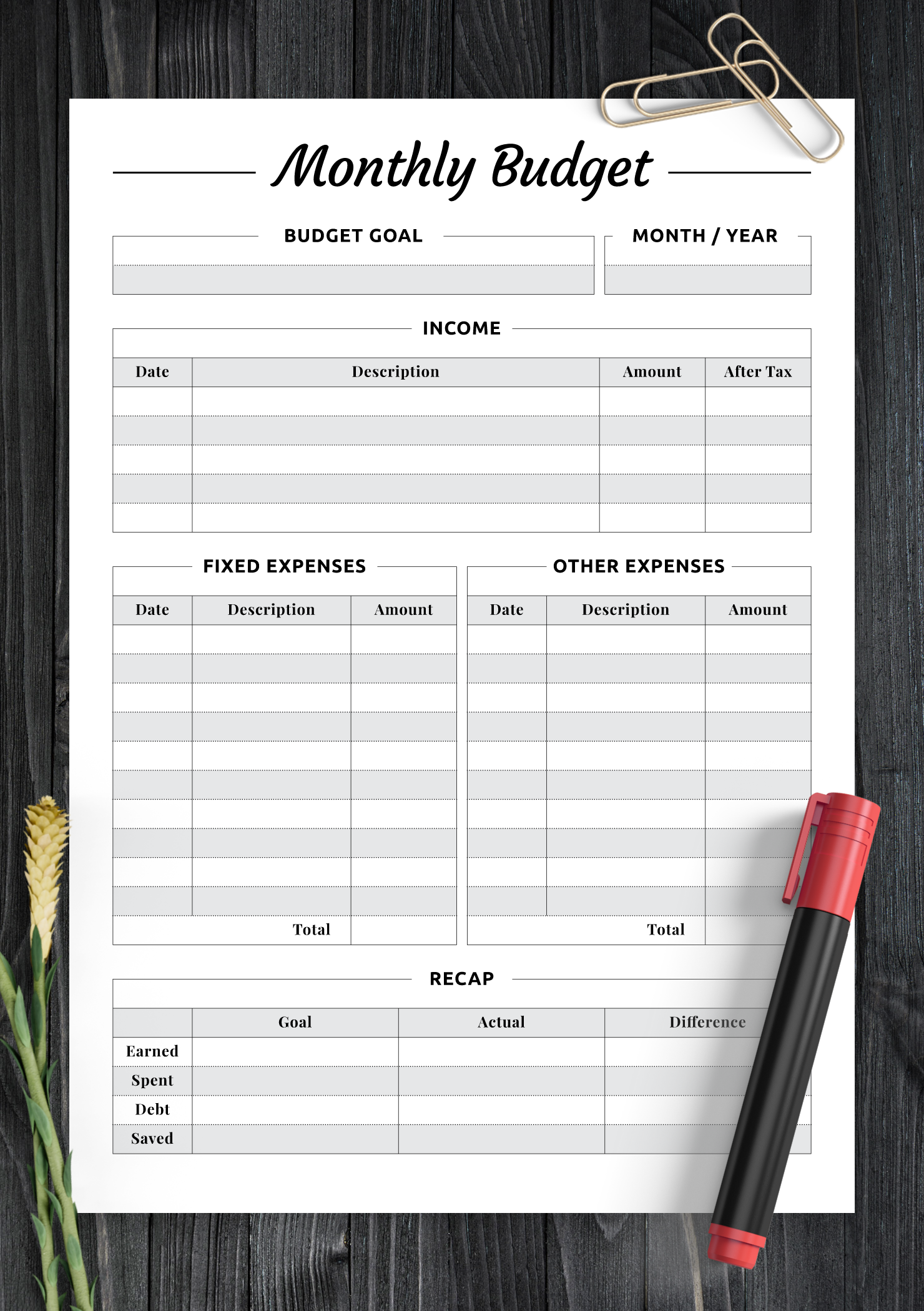 home budget planning worksheet