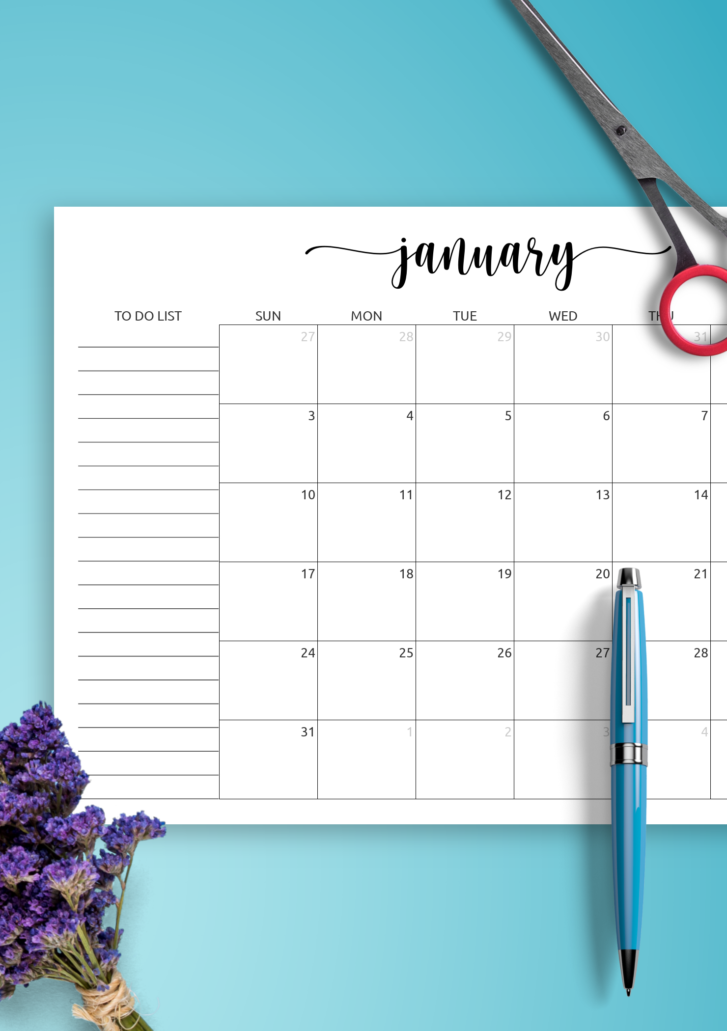 monthly calendar with task list