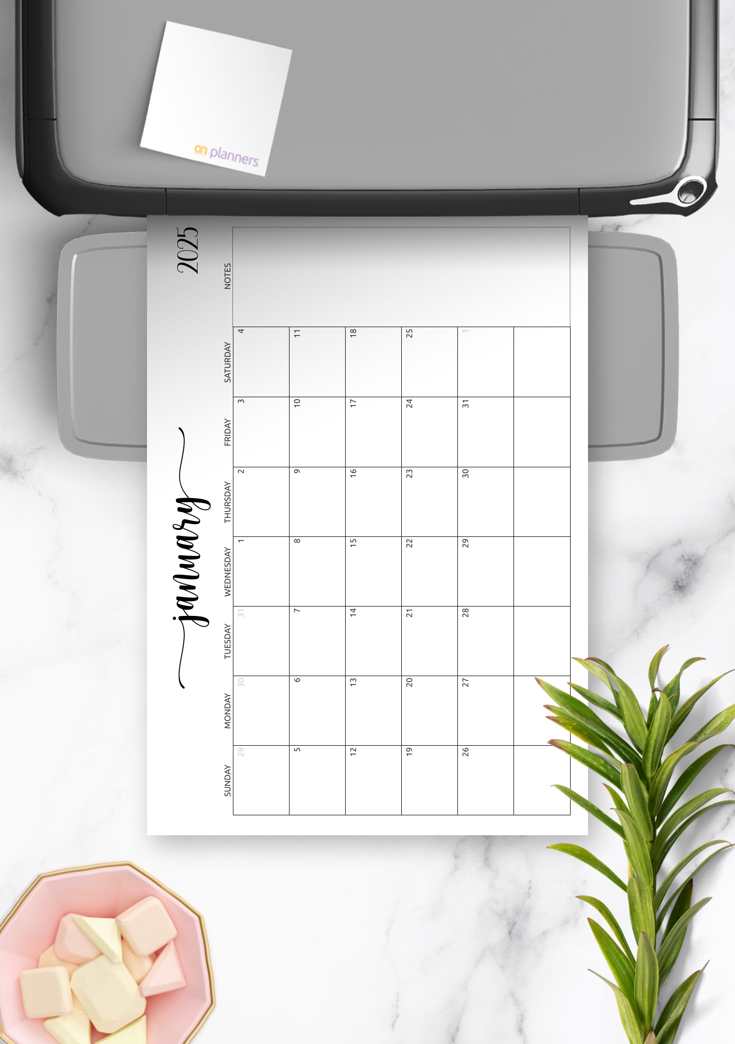 Download Printable Monthly Calendar with Notes PDF