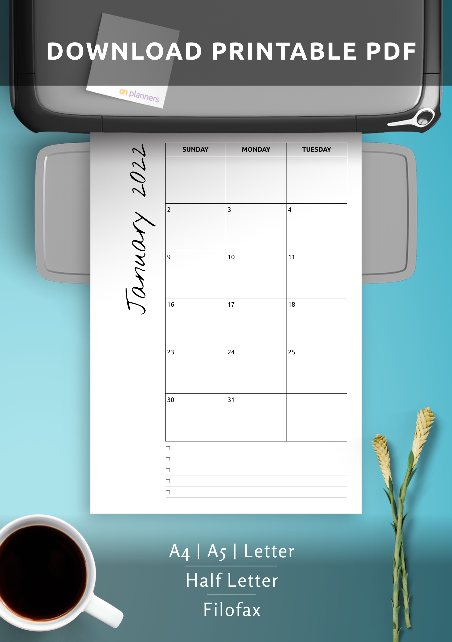 Download Printable Monthly Calendar With Notes PDF