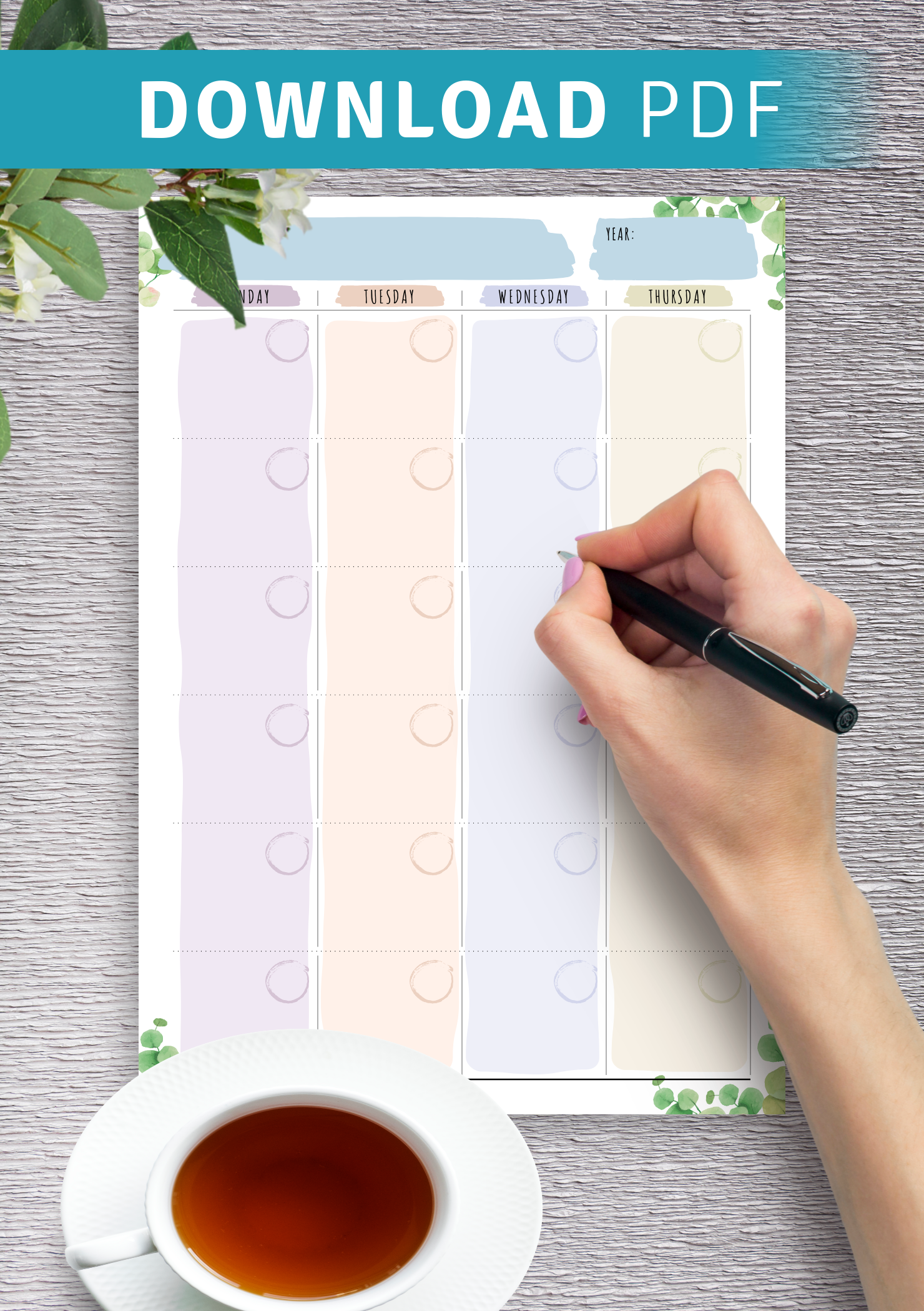 Download Printable Monthly Calendar Planner Undated - Floral Style PDF