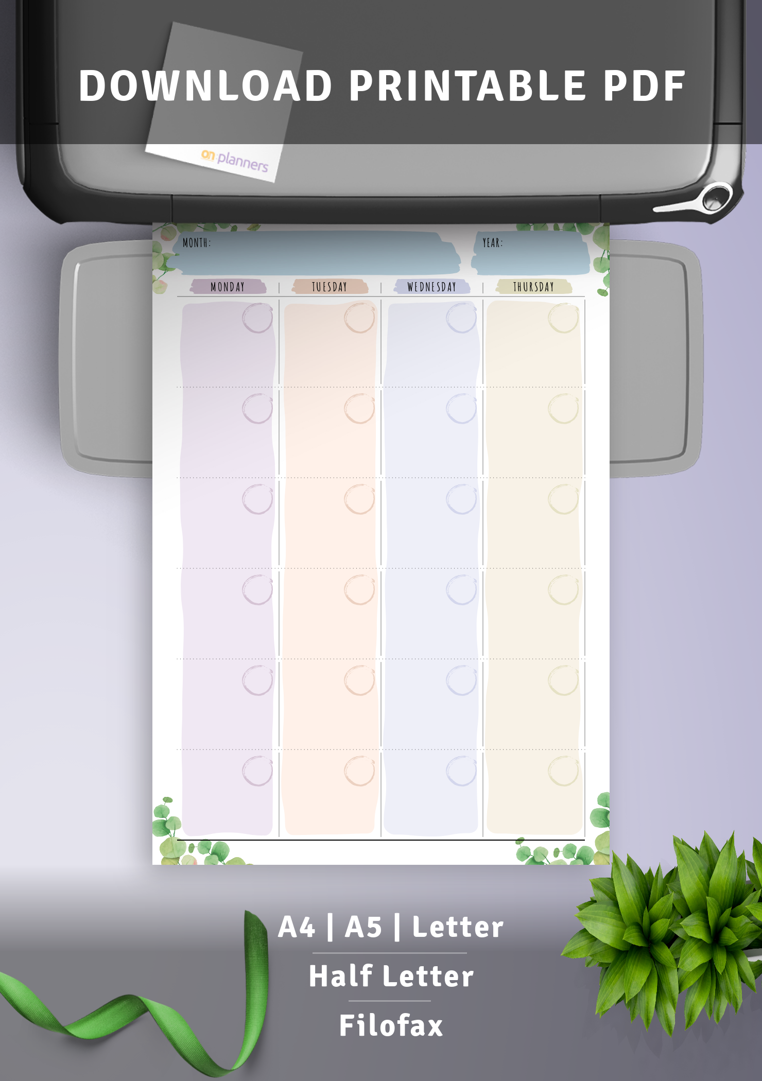 Download Printable Monthly Calendar Planner Undated - Floral Style PDF