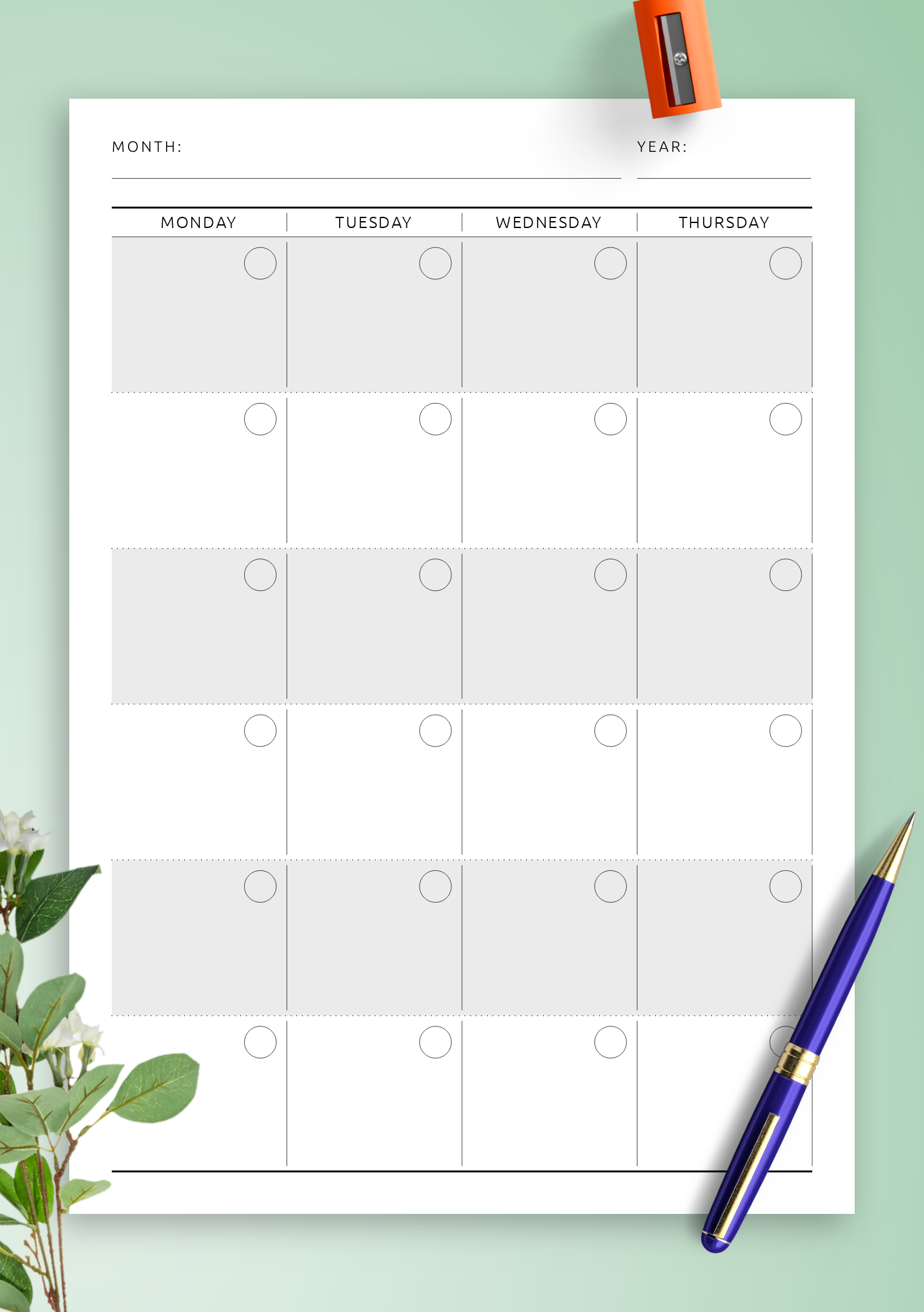 Undated Calendar Printable Printable Calendar