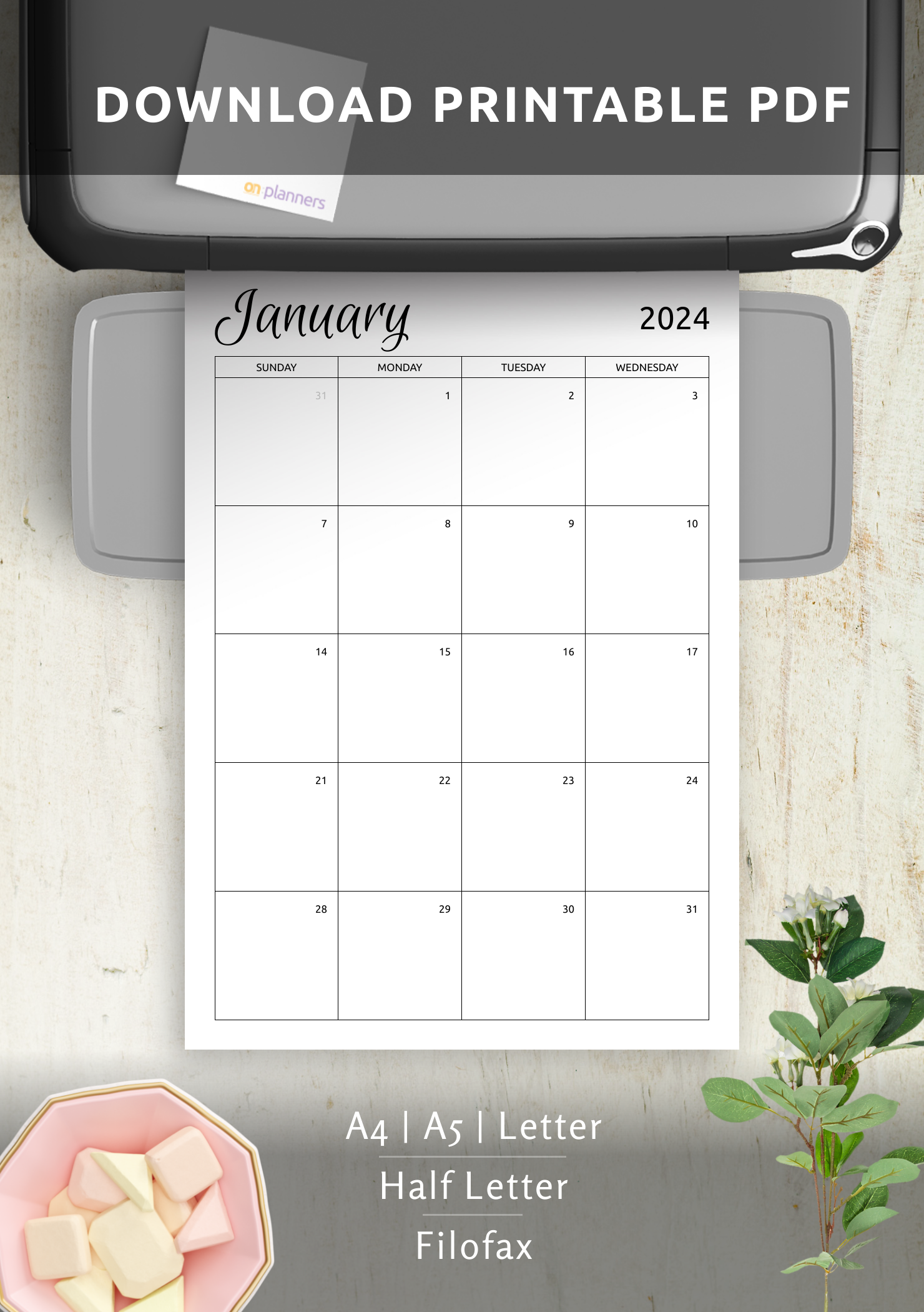 Download Printable or Digital Monthly Calendar Template PDF