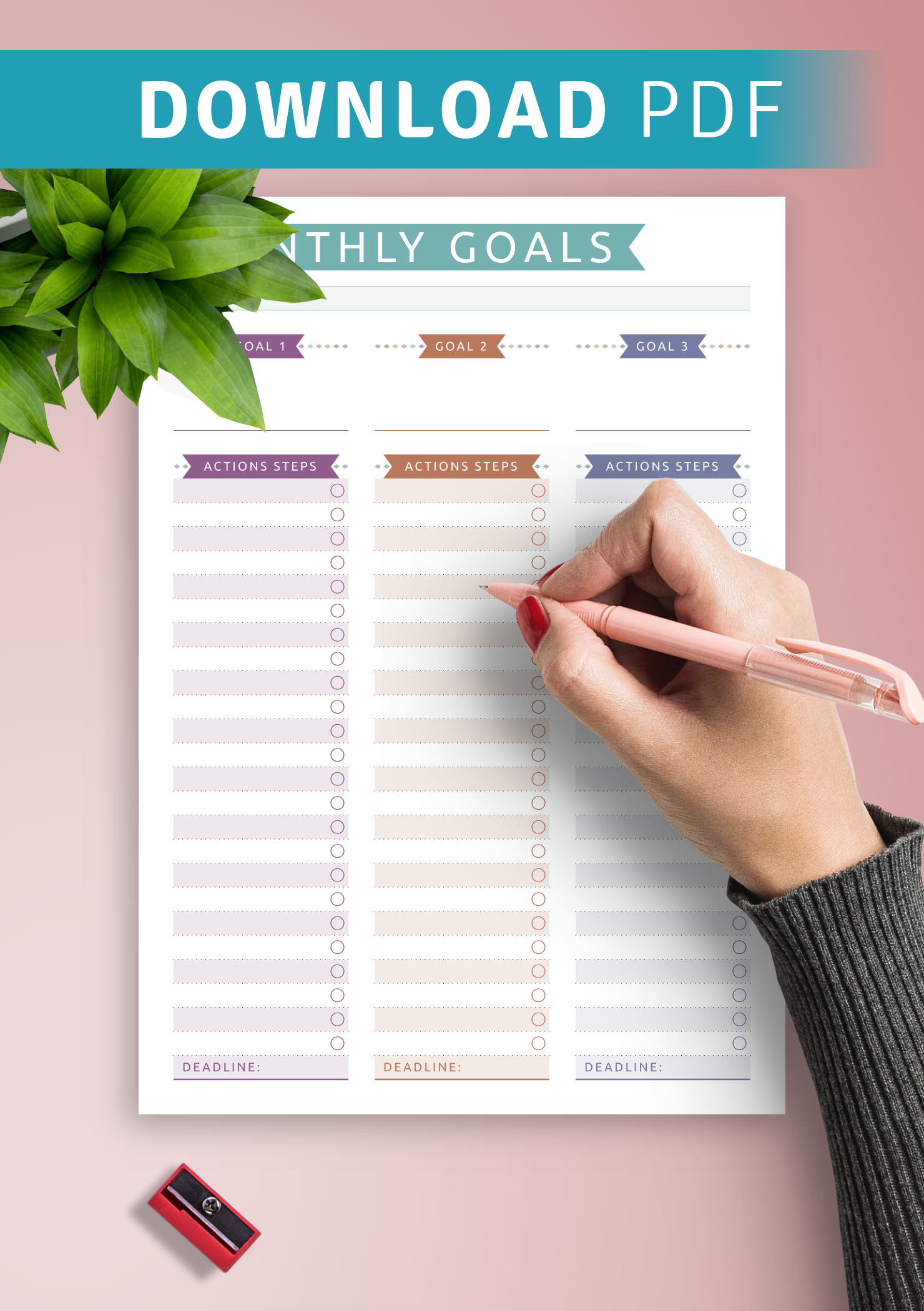 Download Printable Monthly Goals With Action Steps Casual Style Pdf 5974