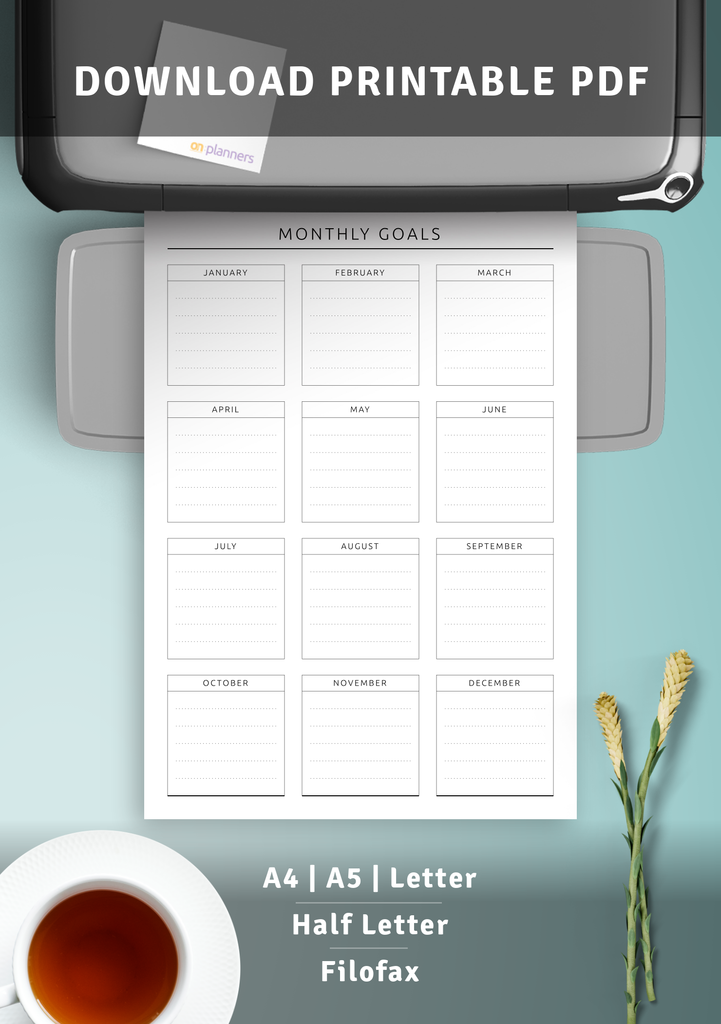 Download Printable Monthly Goals List for a Year PDF