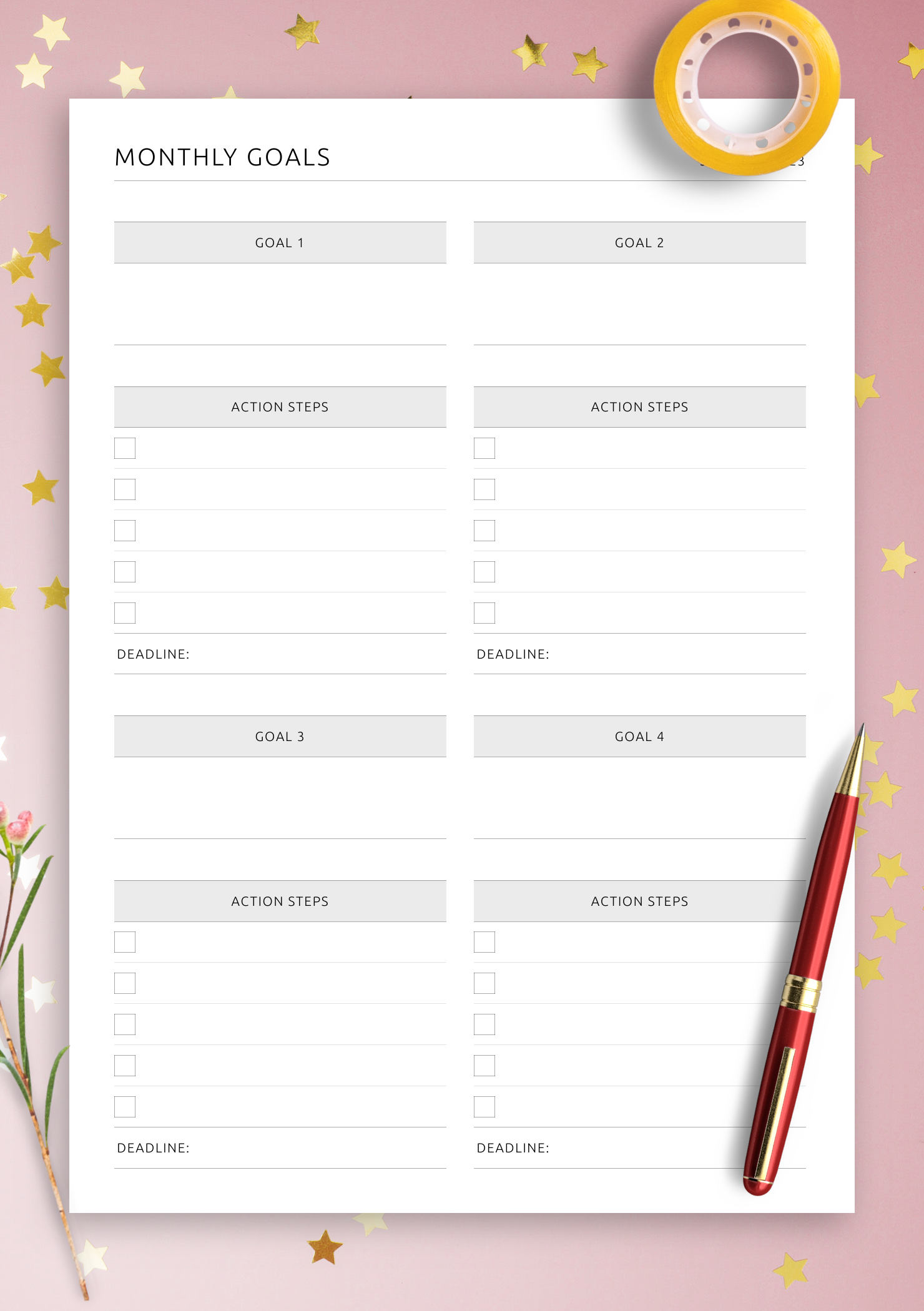 Download Printable Monthly Goals Template PDF