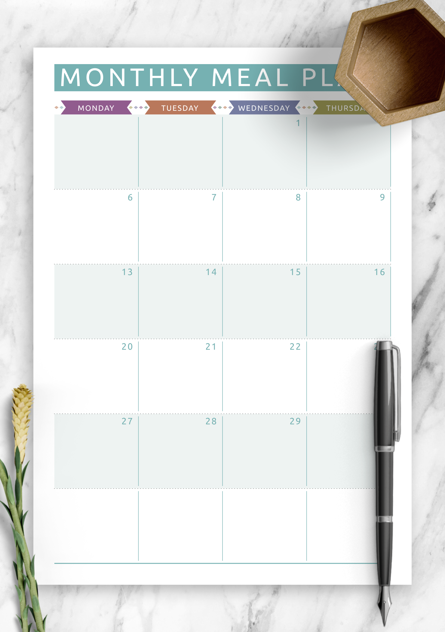 Download Printable Monthly Meal Plan - Casual Style PDF