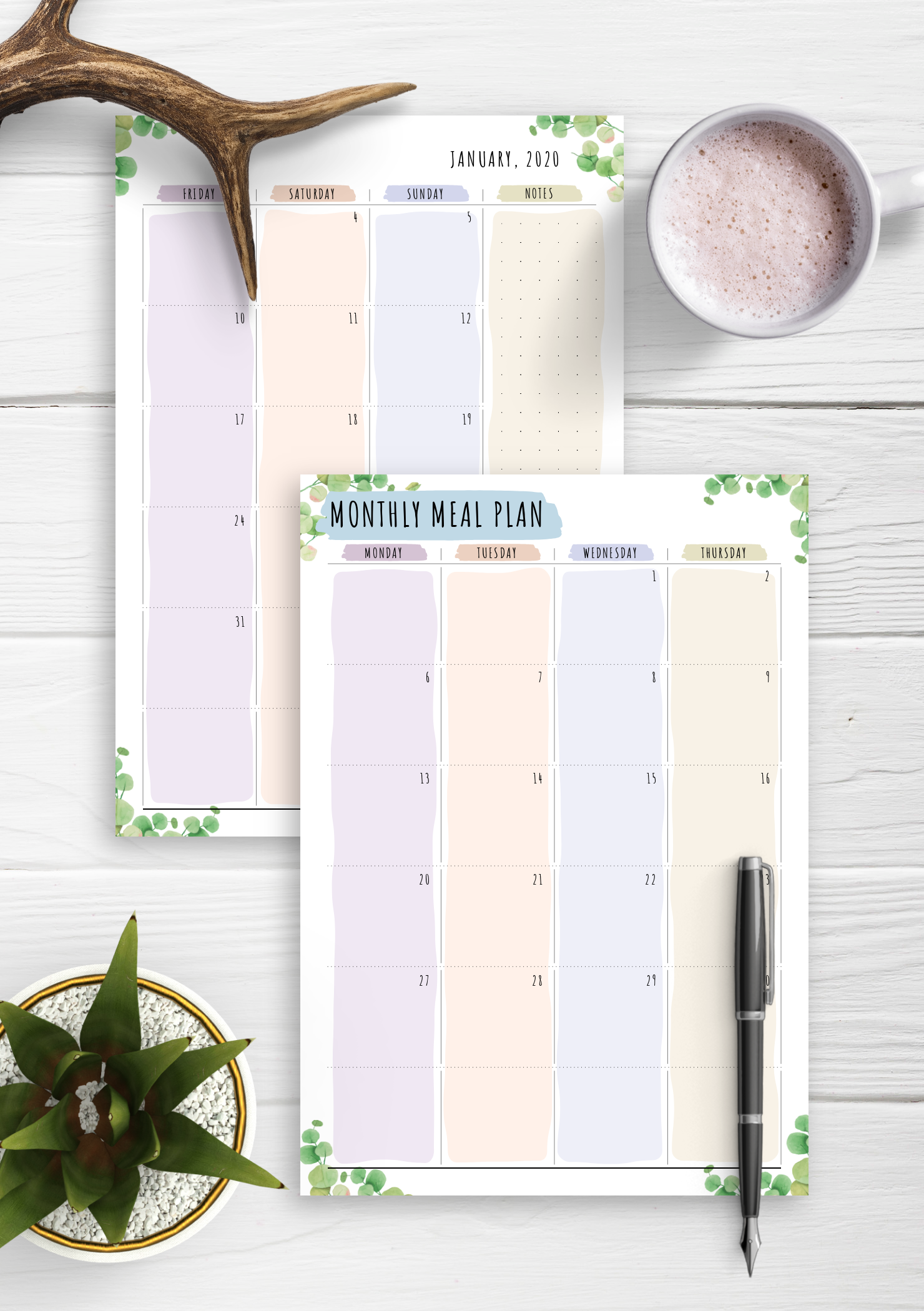 Download Printable Monthly Meal Plan - Floral Style PDF