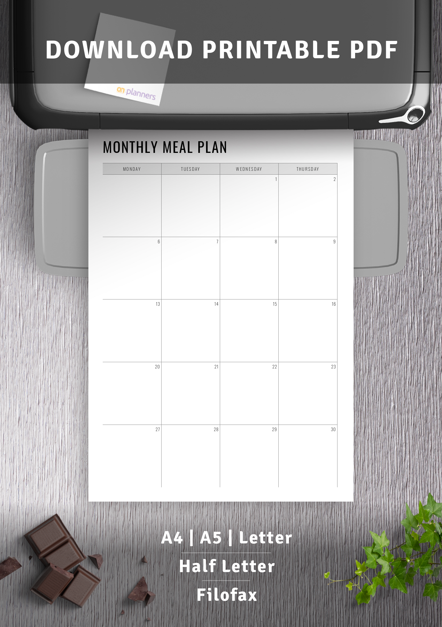 Download Printable Monthly Meal Plan PDF