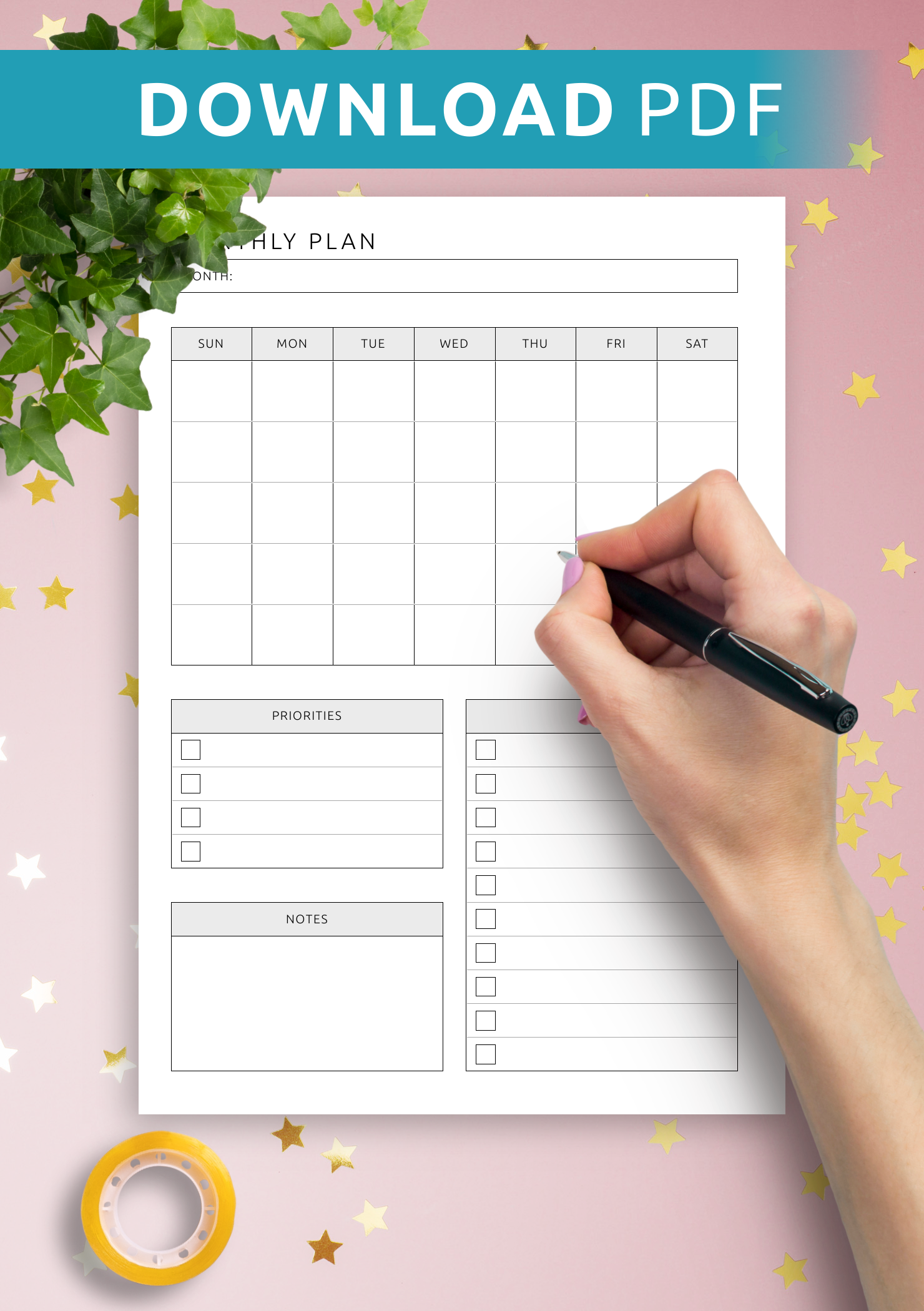 Download Printable Monthly Plan Template PDF