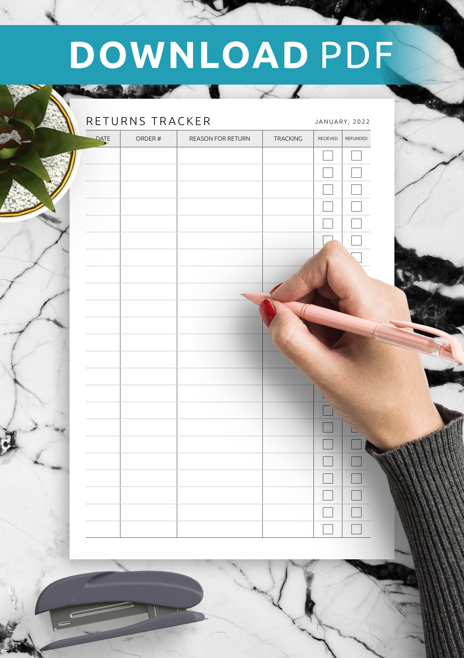 Download Printable Monthly Returns Tracker Template PDF