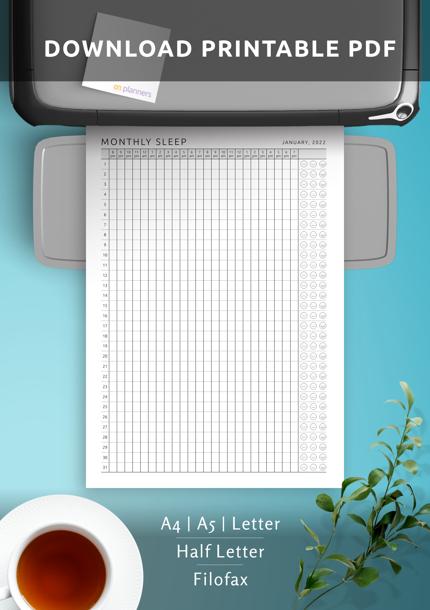 Download Printable Monthly Sleep Tracker Template PDF