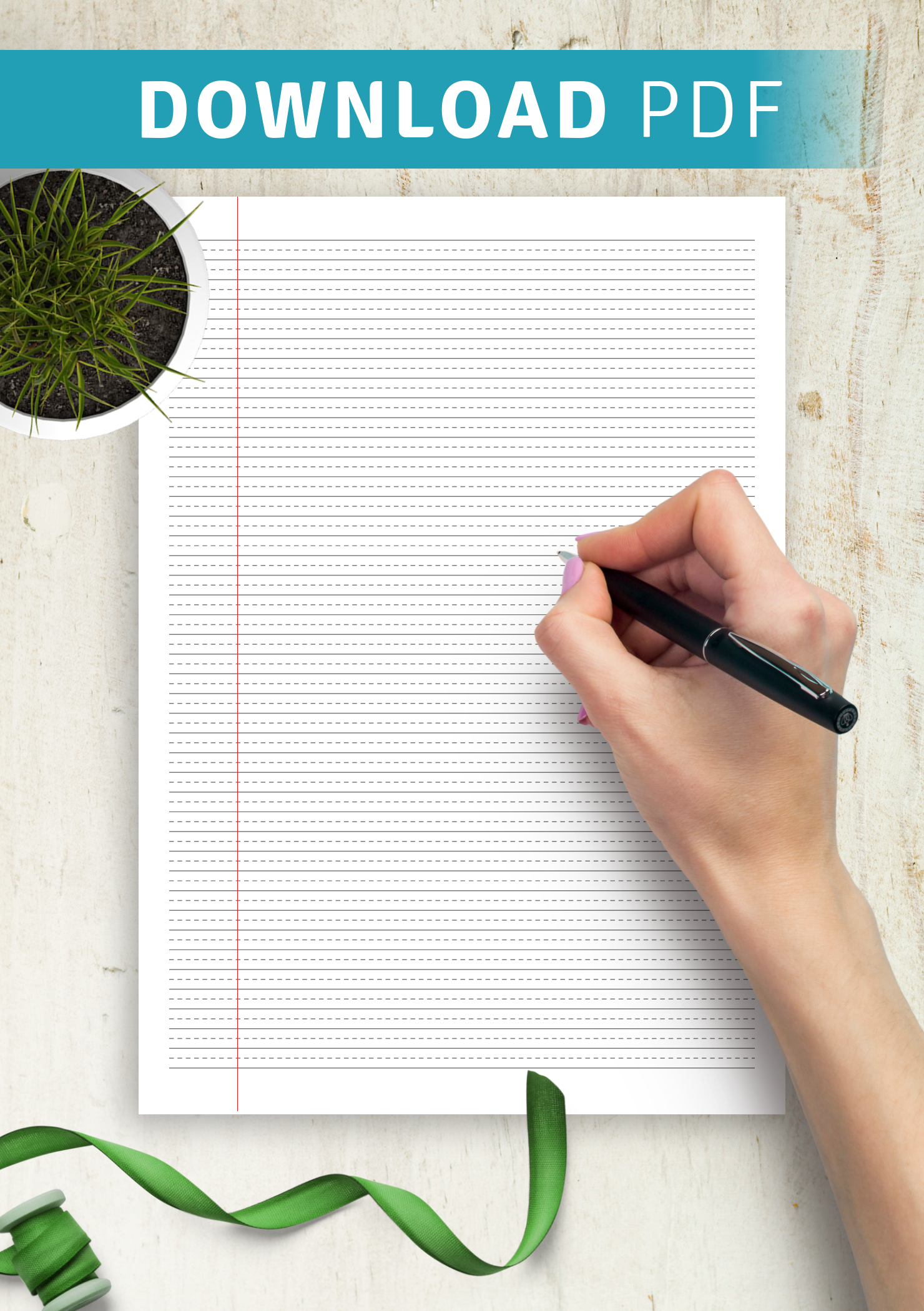 Download Printable Narrow Ruled with dashed center guide line - Gray ...