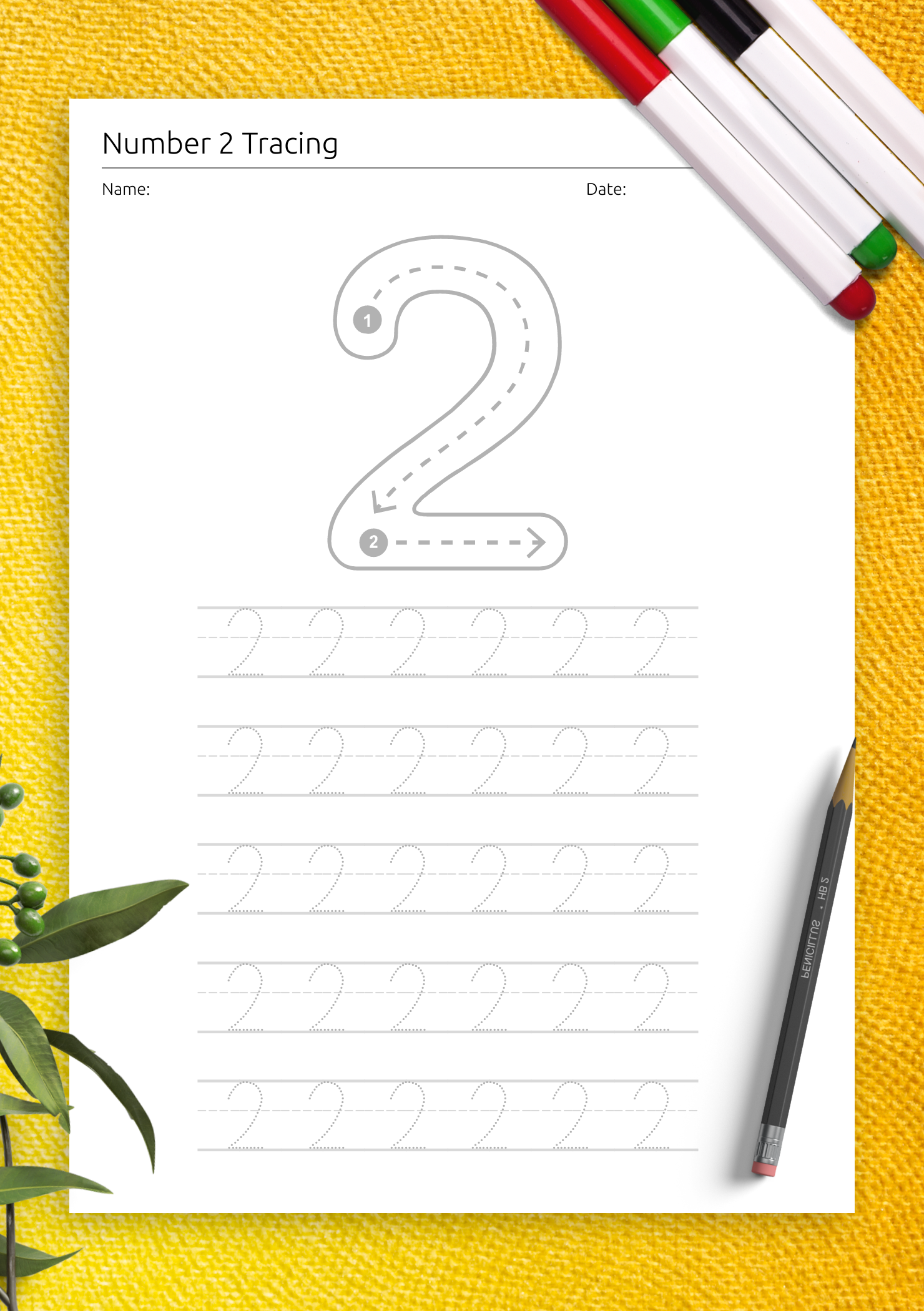 Tracing Number 2 Worksheet For Kindergarten Free Printable PDF