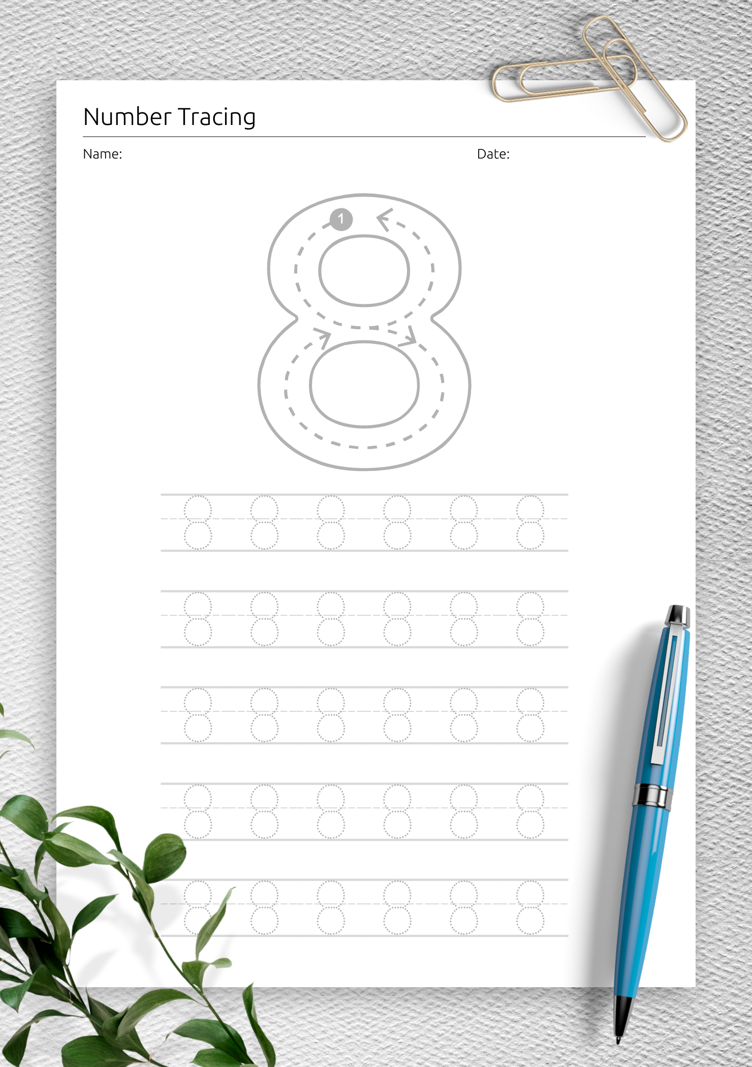 Download Number 8 Preschool Worksheets Printable PDF