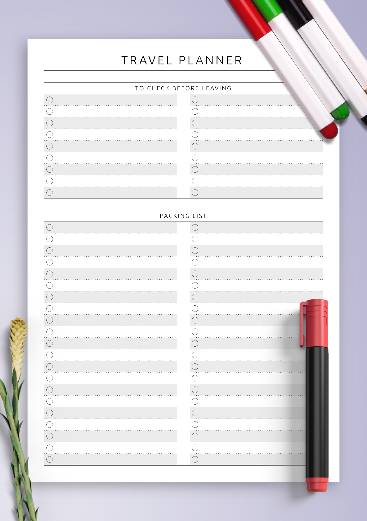 Download Printable Packing List - Original Style PDF