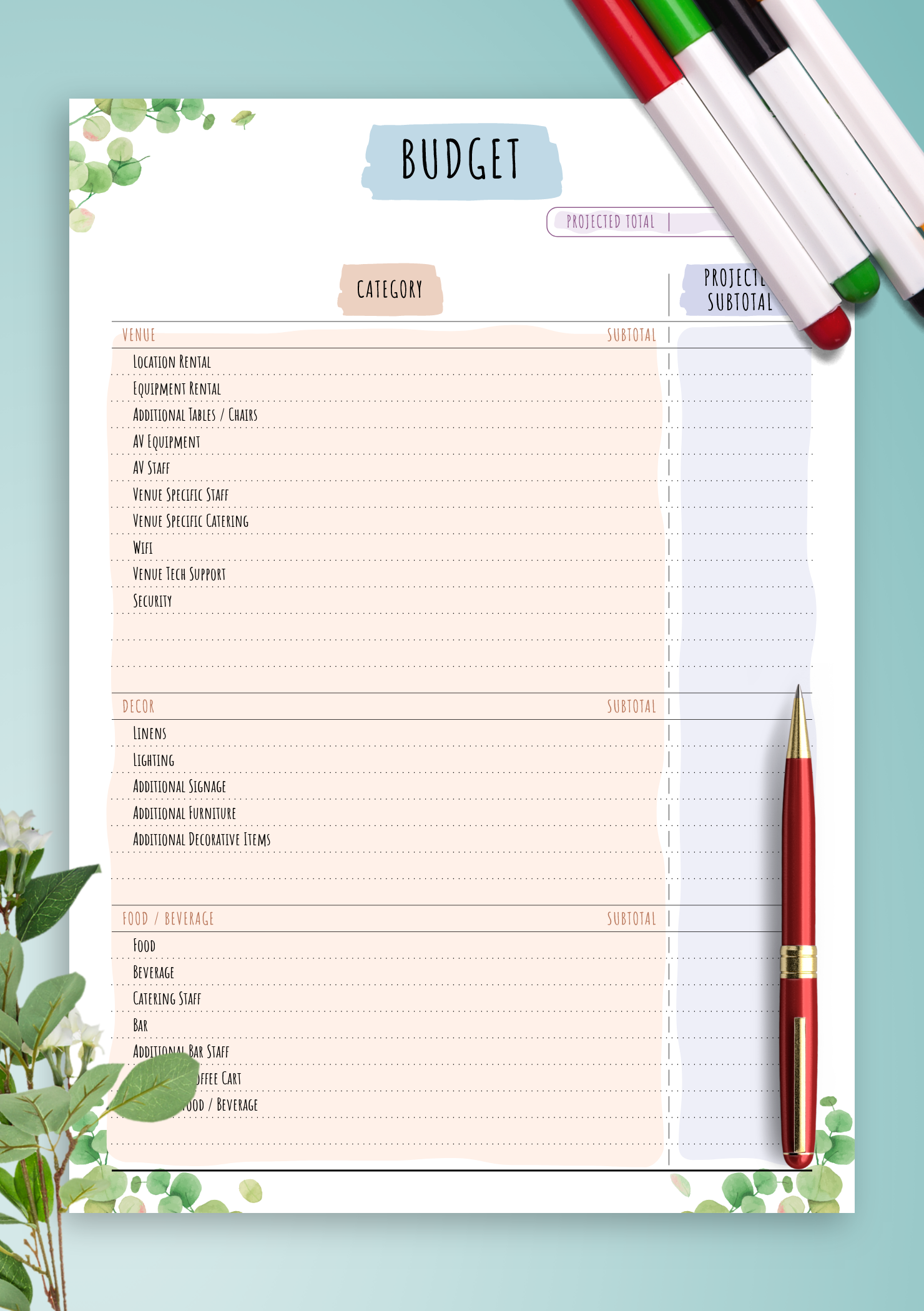 party planning budget template