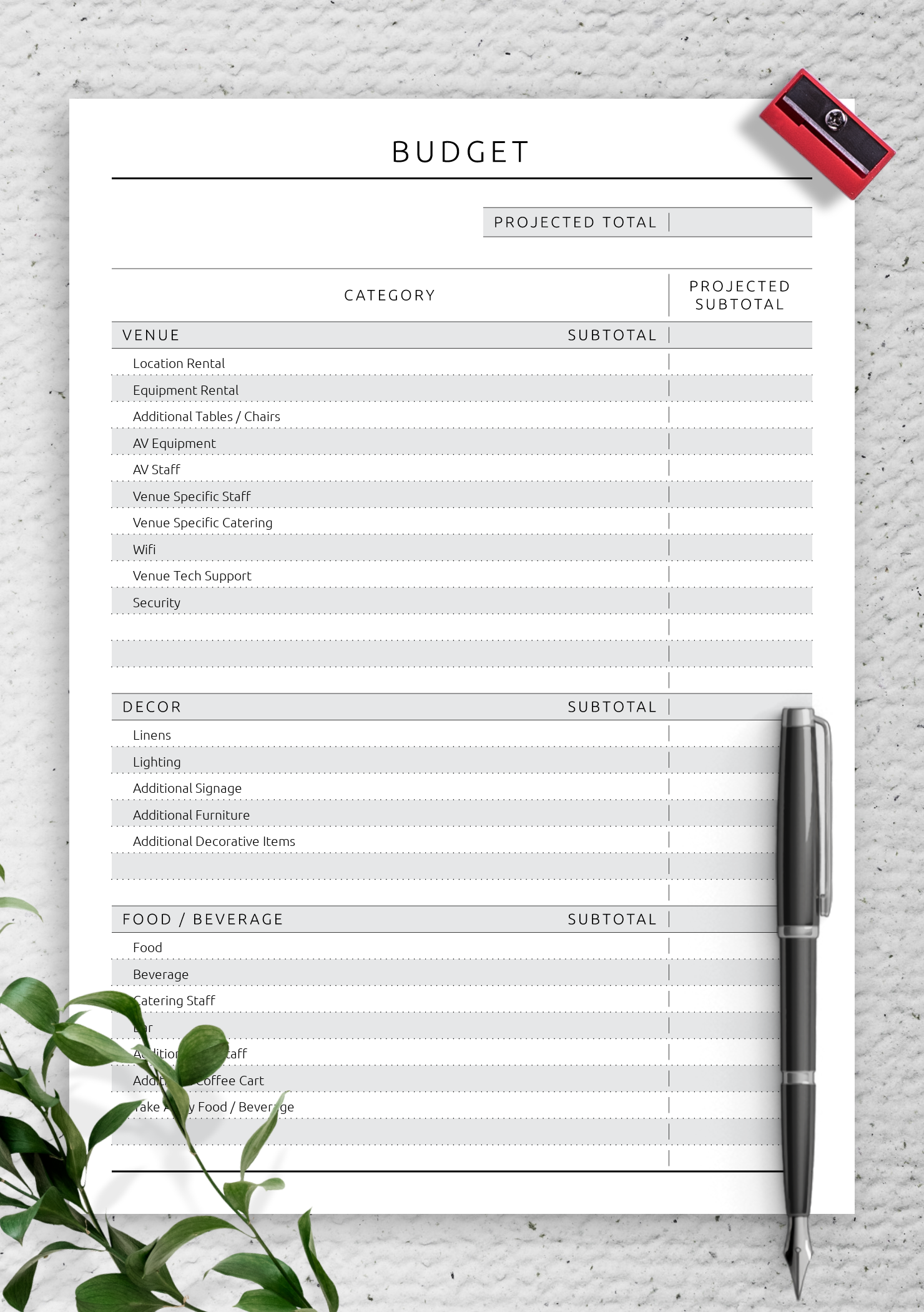 Download Printable Party Budget Template Original Style PDF