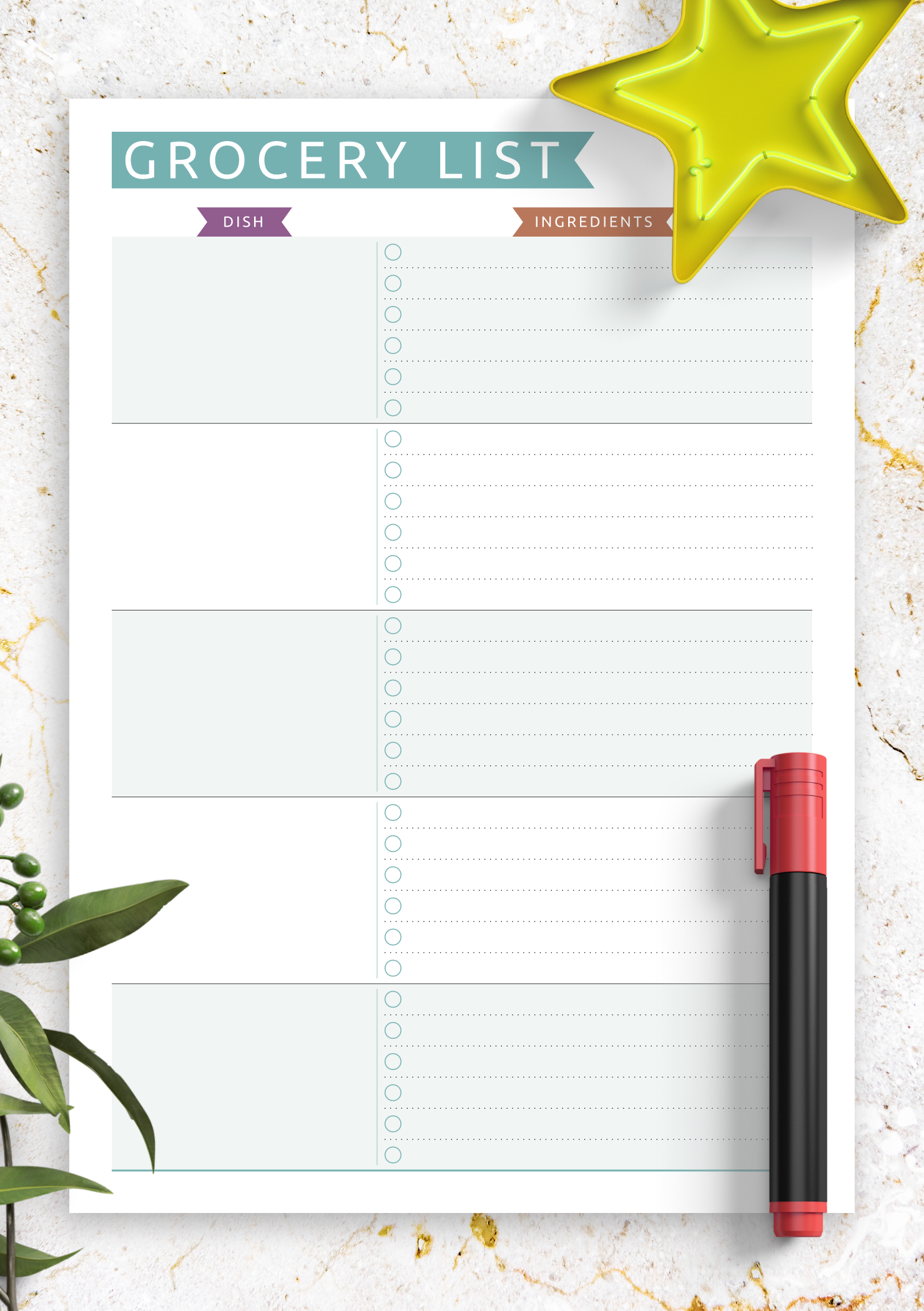 Download Printable Party Grocery List Casual Style PDF