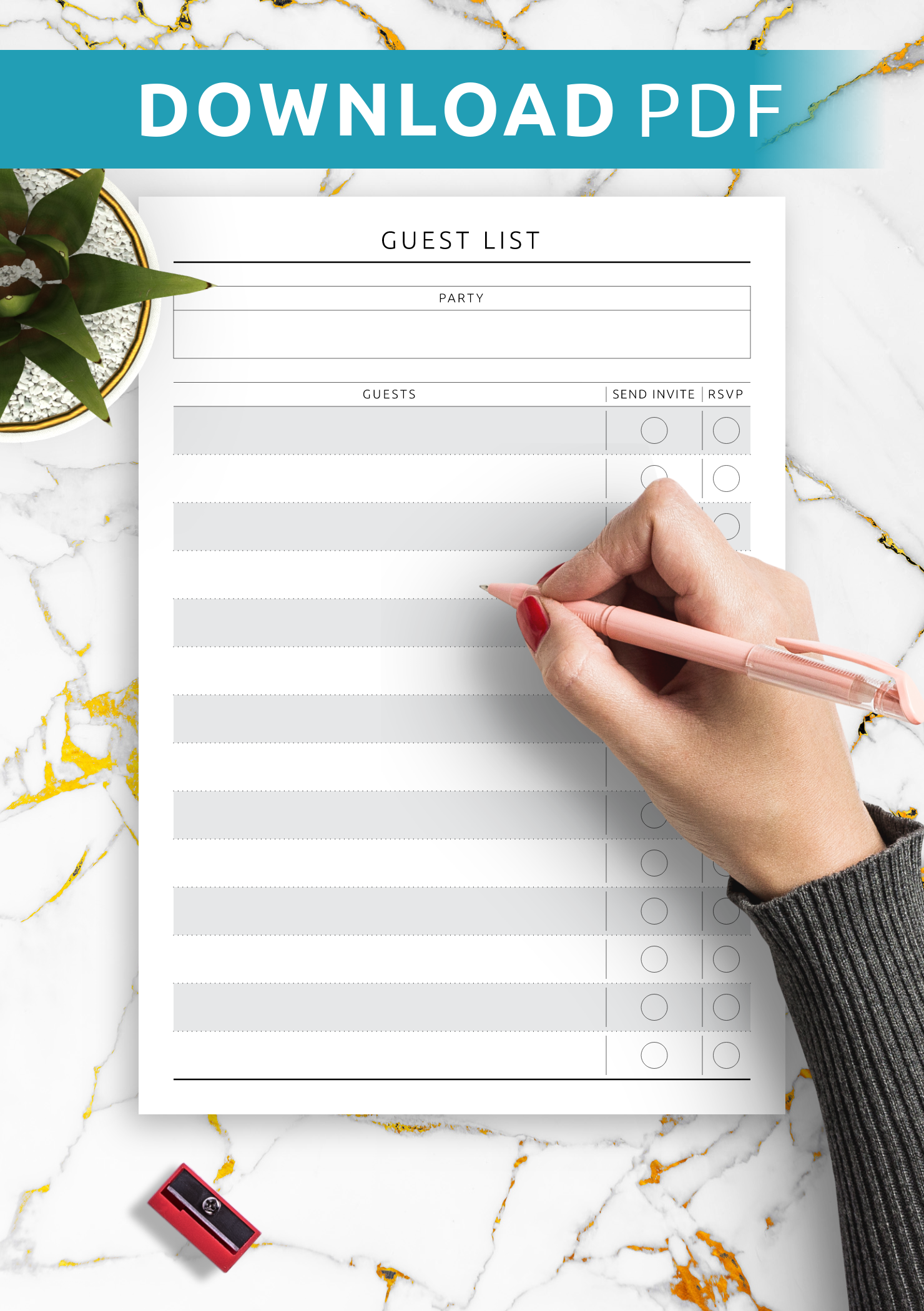 Download Printable Party Guest List - Original Style PDF