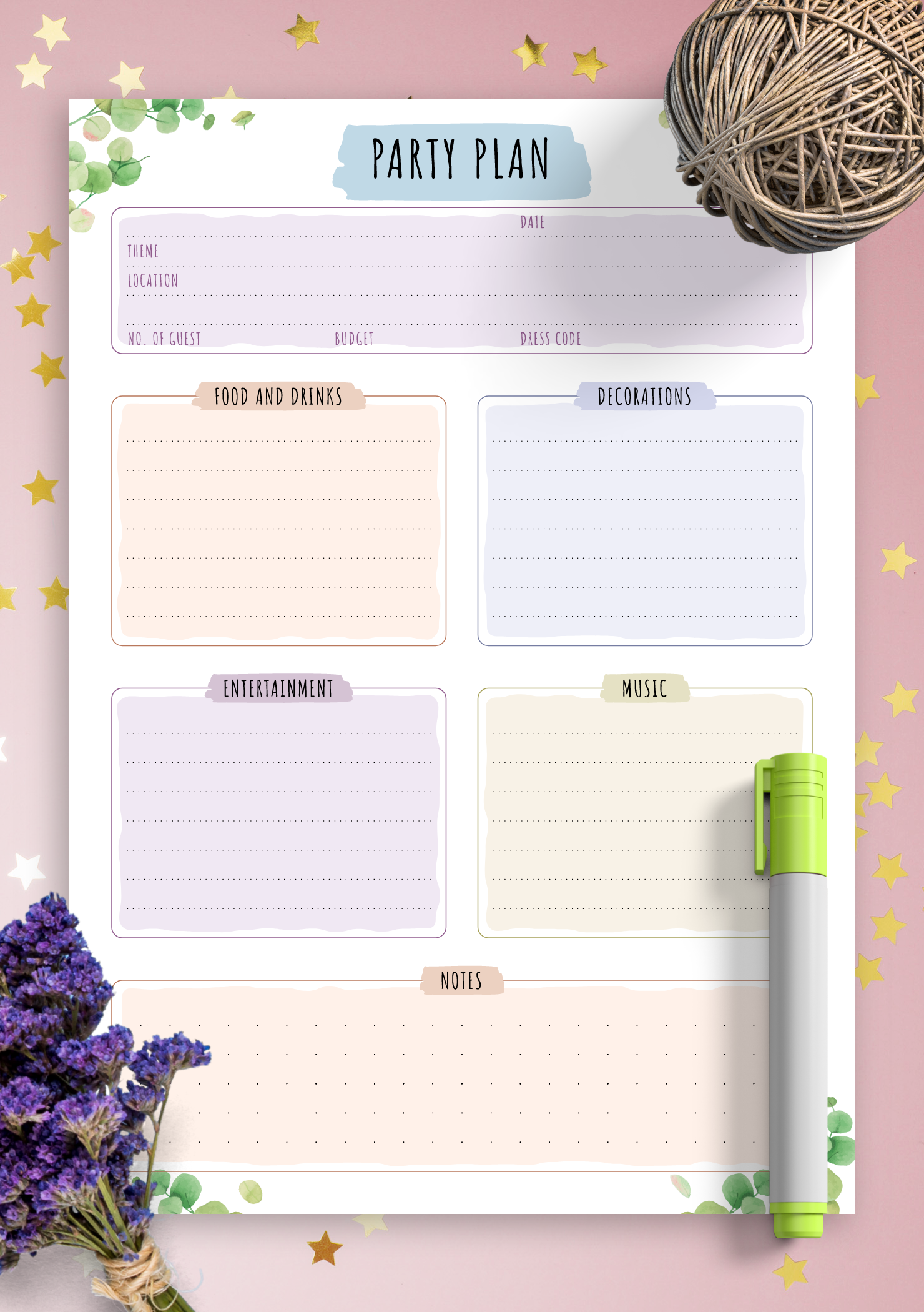 Download Printable Party Plan - Floral Style PDF