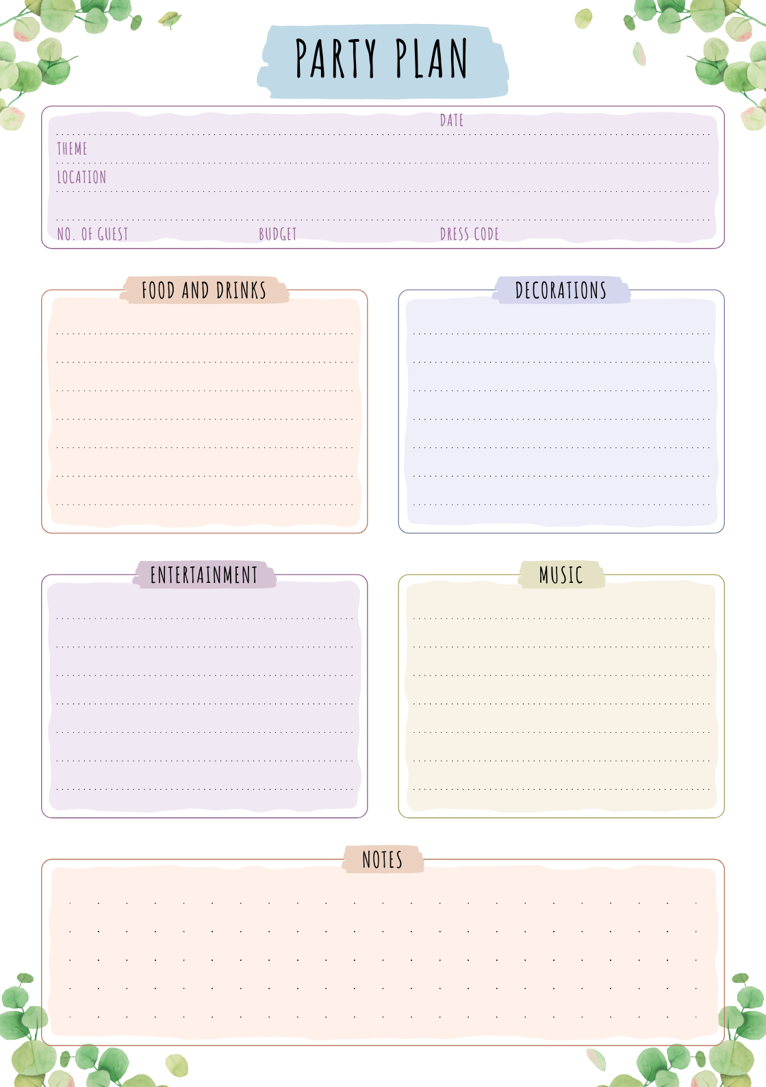 Birthday Party Planner Template