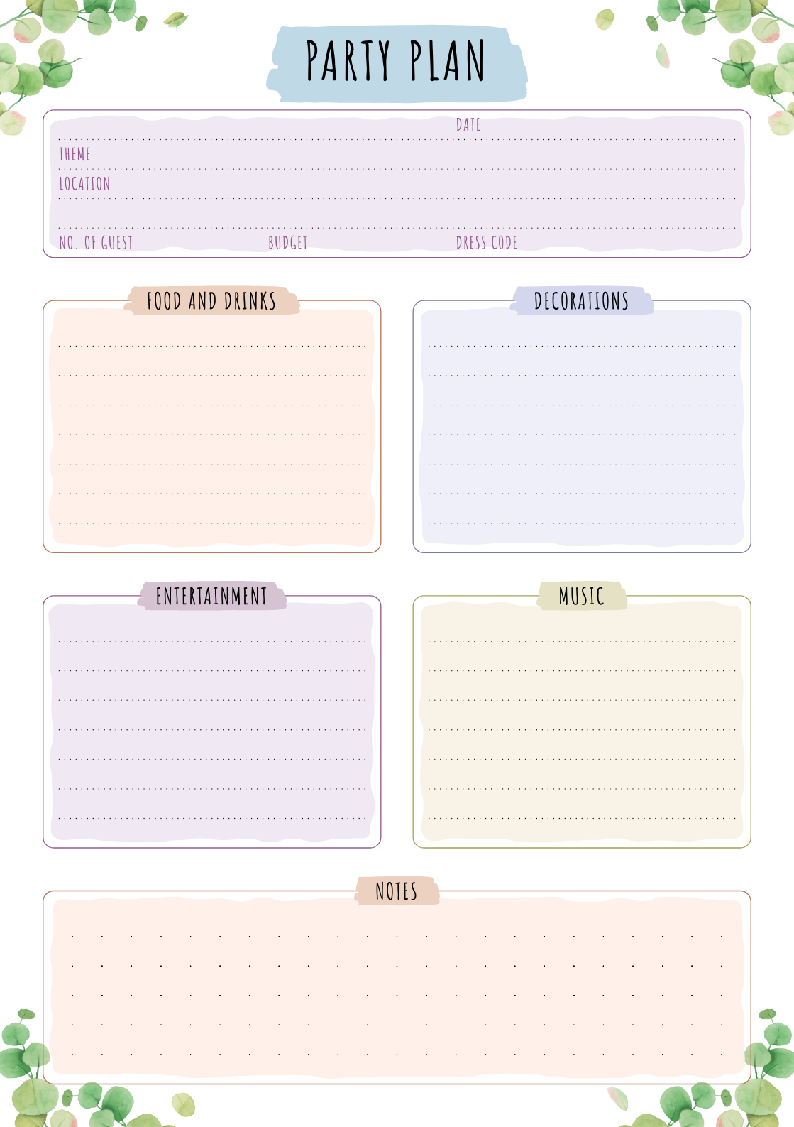 party planner template free