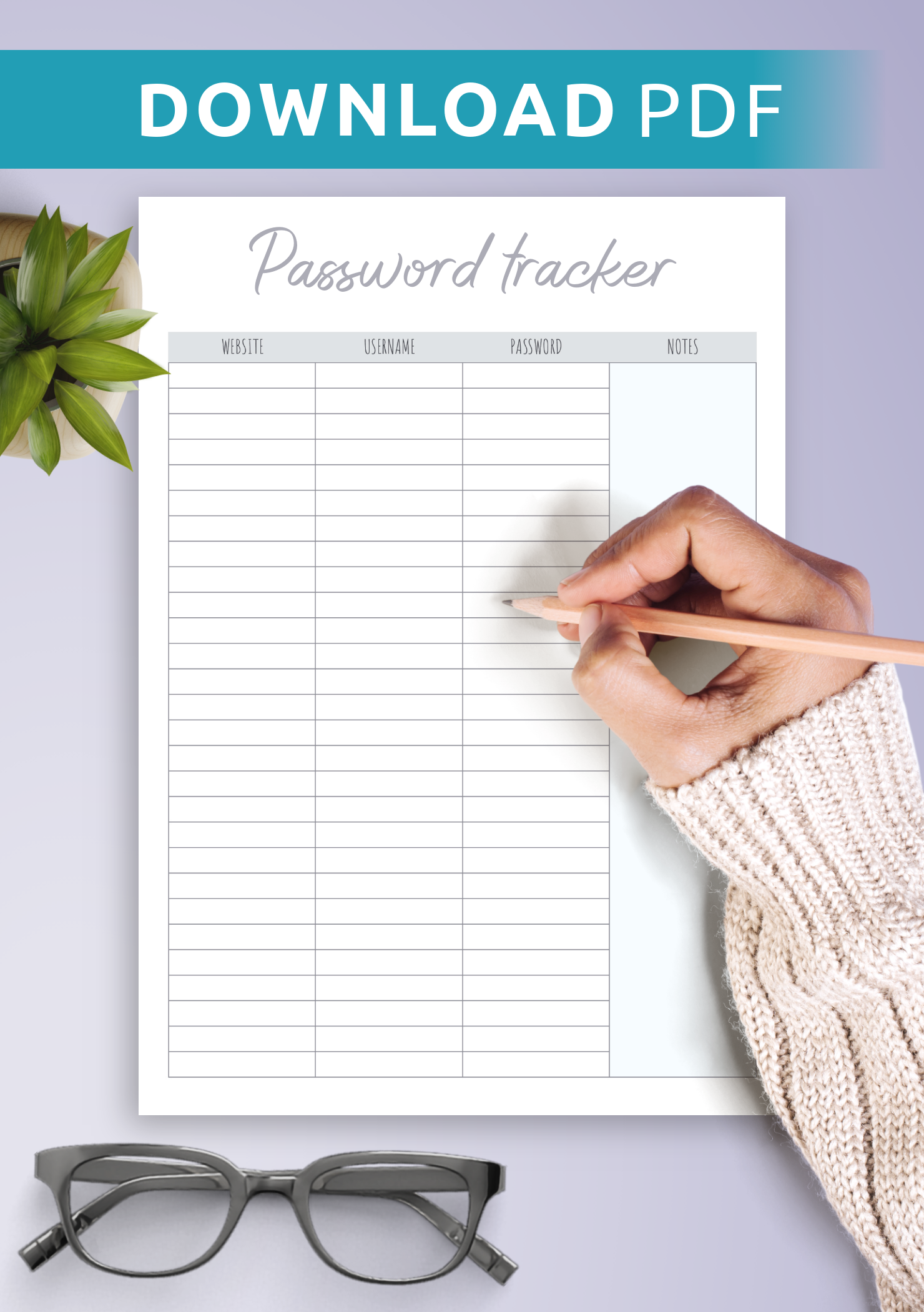 Download Printable Password Tracker Template With Notes Section PDF