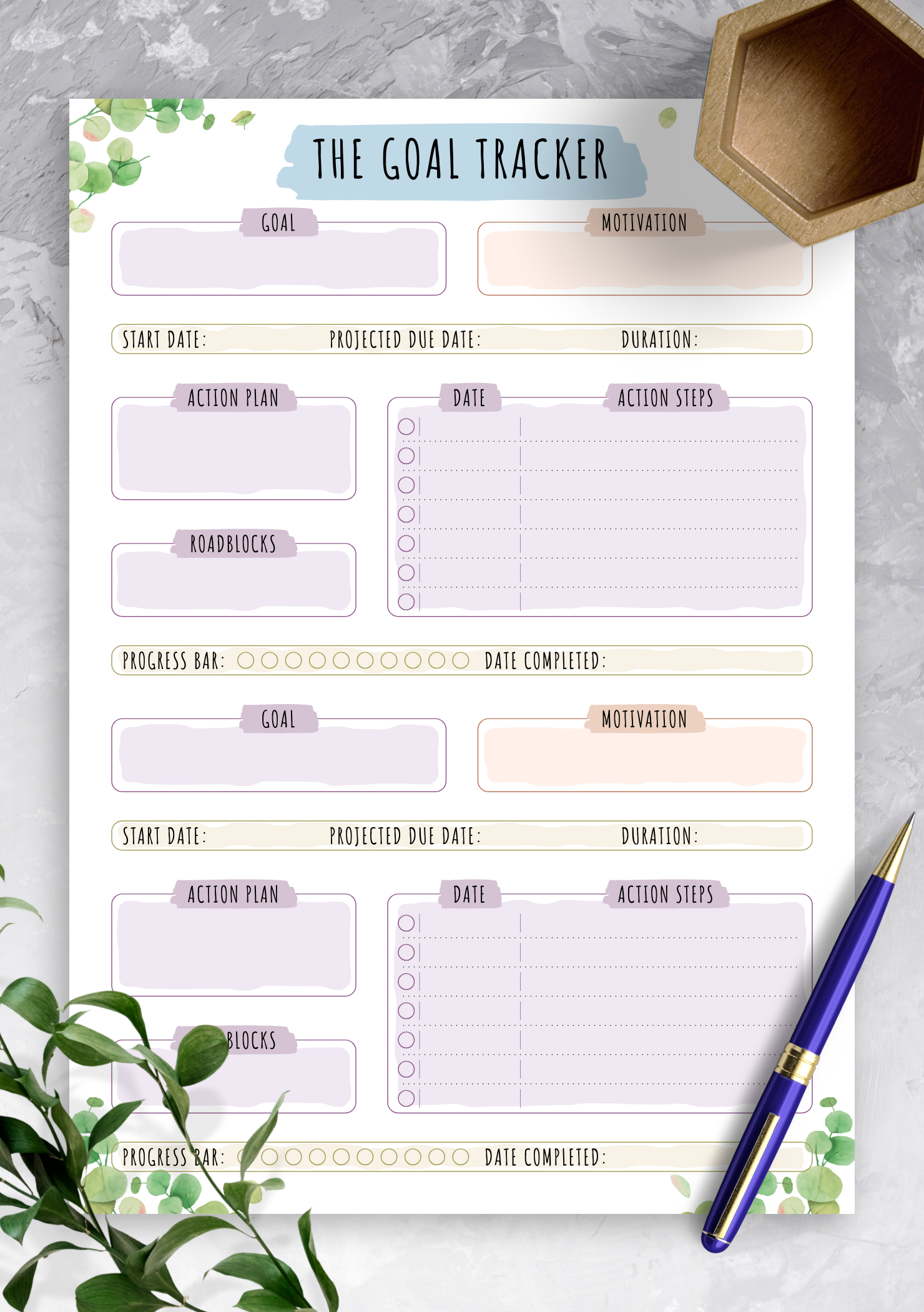 Download Printable Personal Goal Tracker - Floral Style PDF