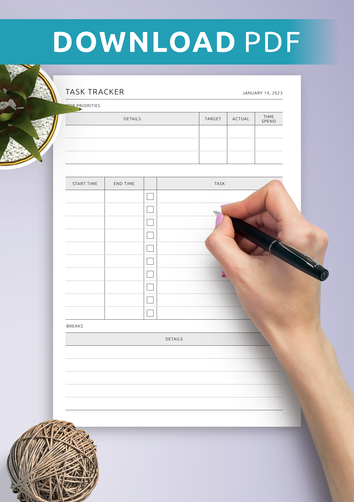 Download Printable Pomodoro Task Tracker Template PDF