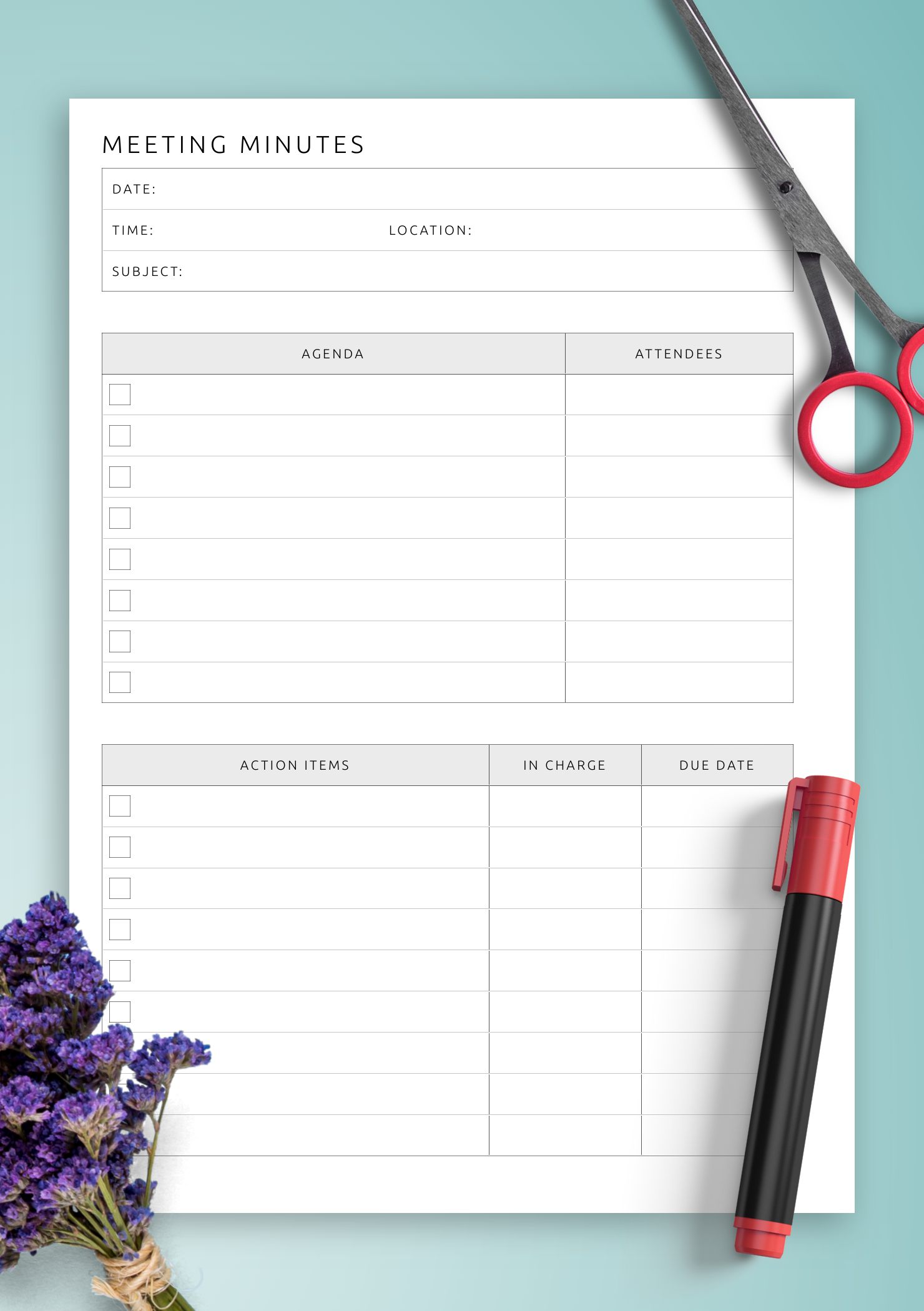 Download Printable Project Meeting Minutes Template PDF