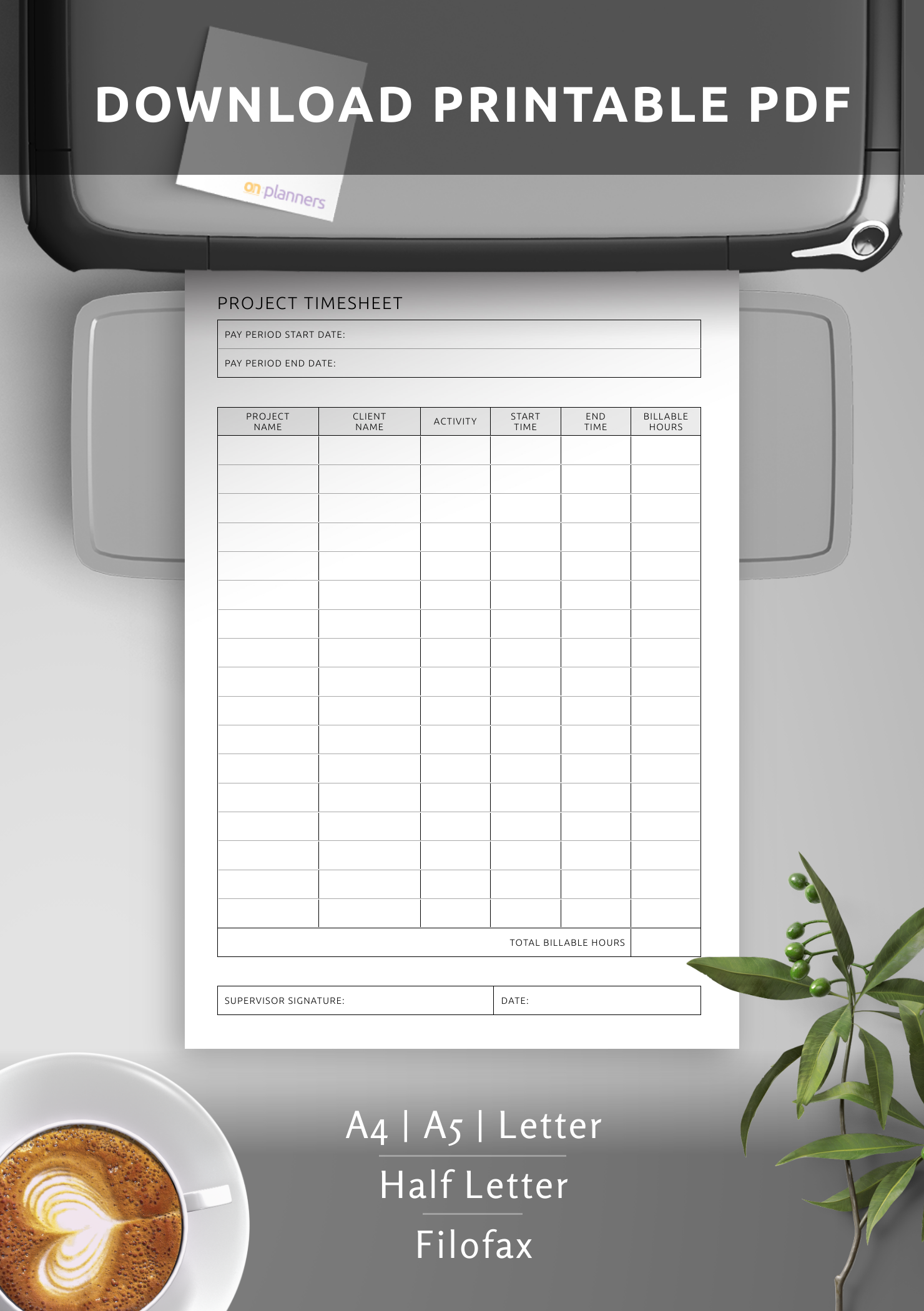 Download Printable Project Timesheet Template PDF