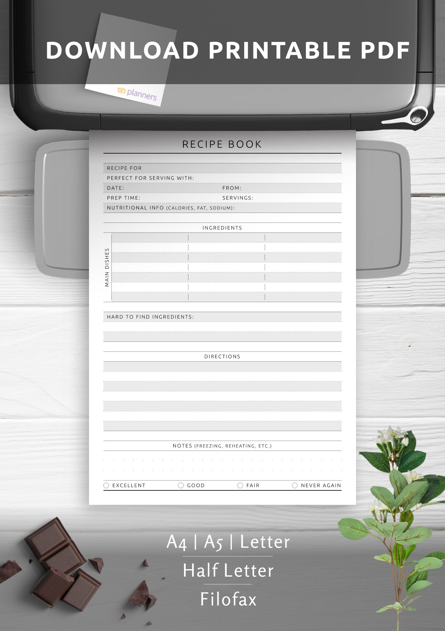 Download Printable Recipe Book Template Detailed - Original Style PDF