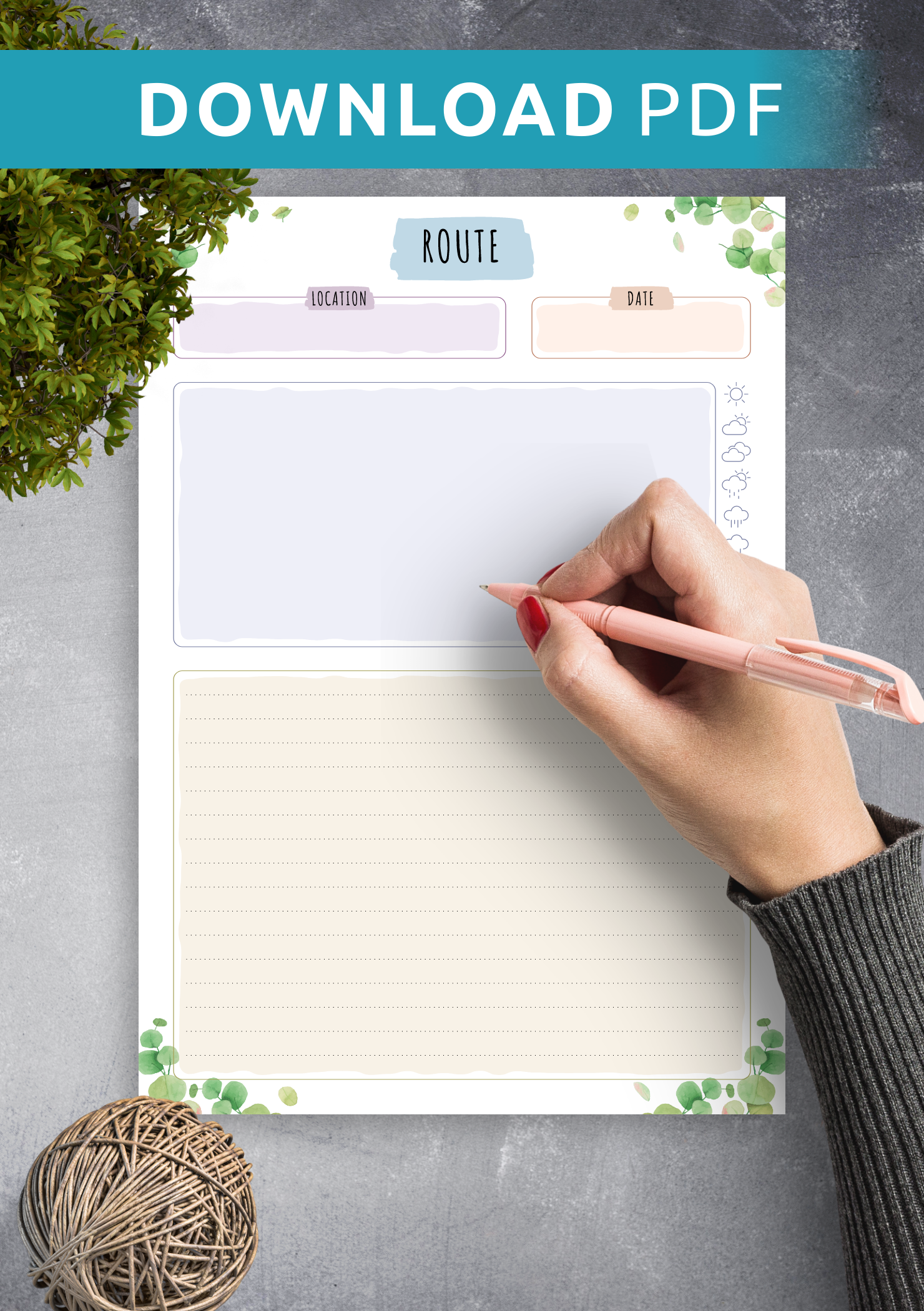 Printable Route Card.pdf Download Printable Route Planning Template - Floral Style PDF