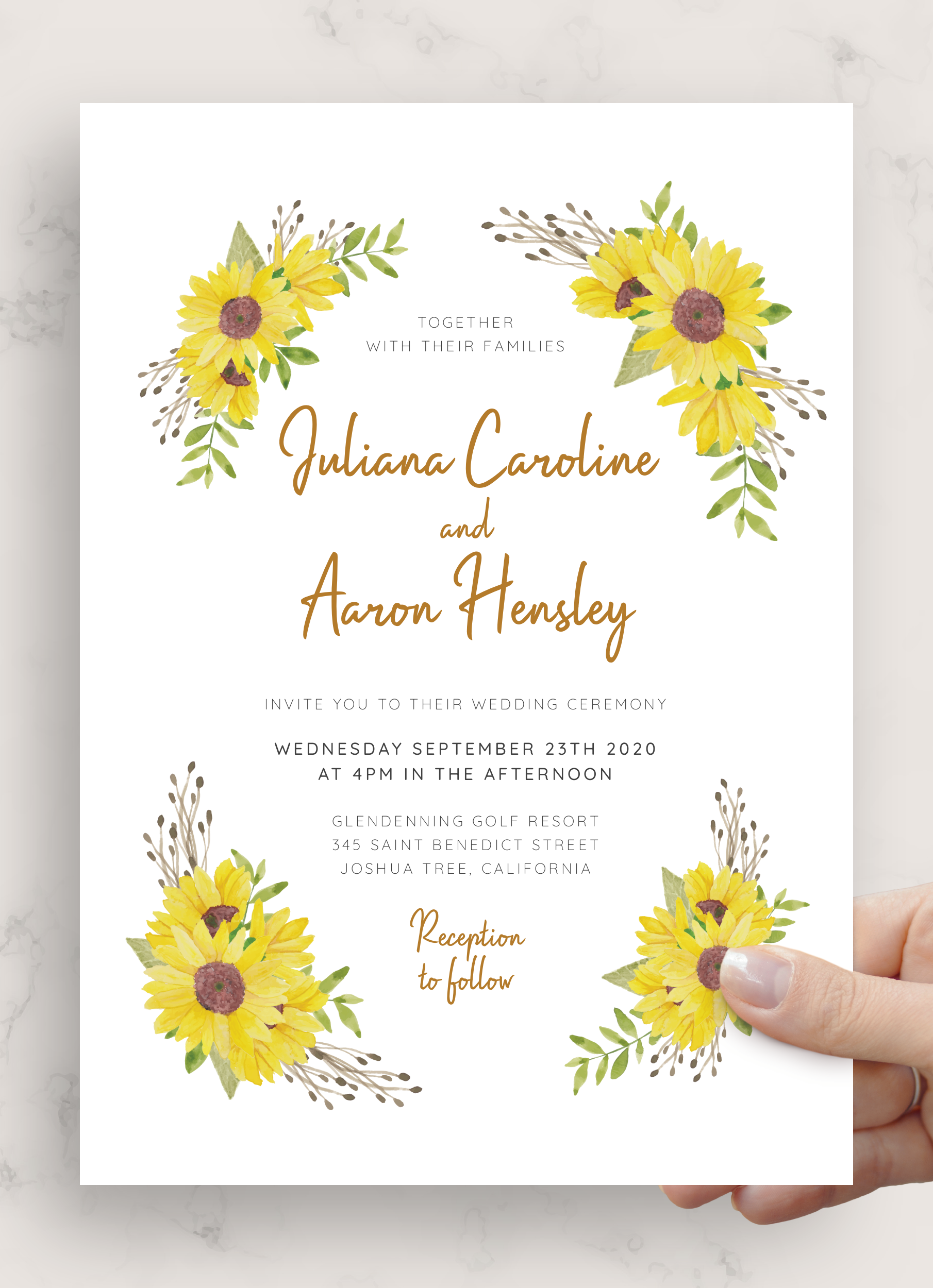 Sunflower Wedding Invitation Templates Free Printable
