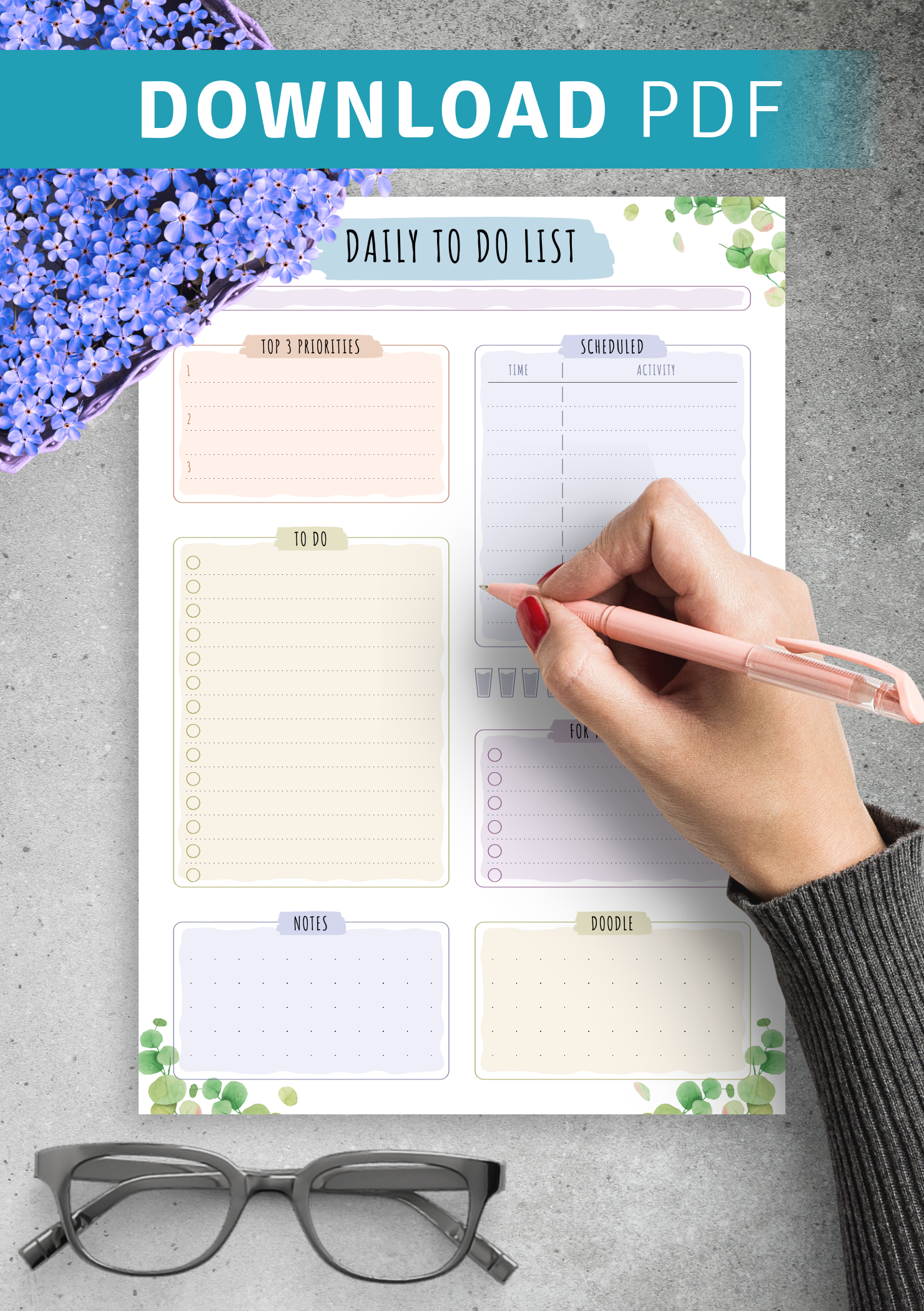 Download Printable Scheduled Daily To Do List - Floral Style PDF