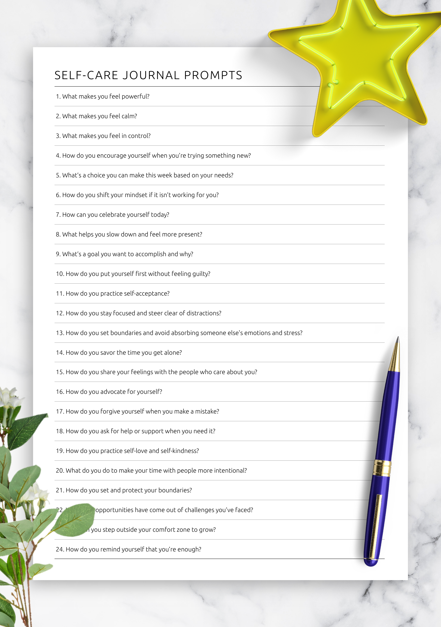 Download Printable Self Care Journal Prompts Pdf