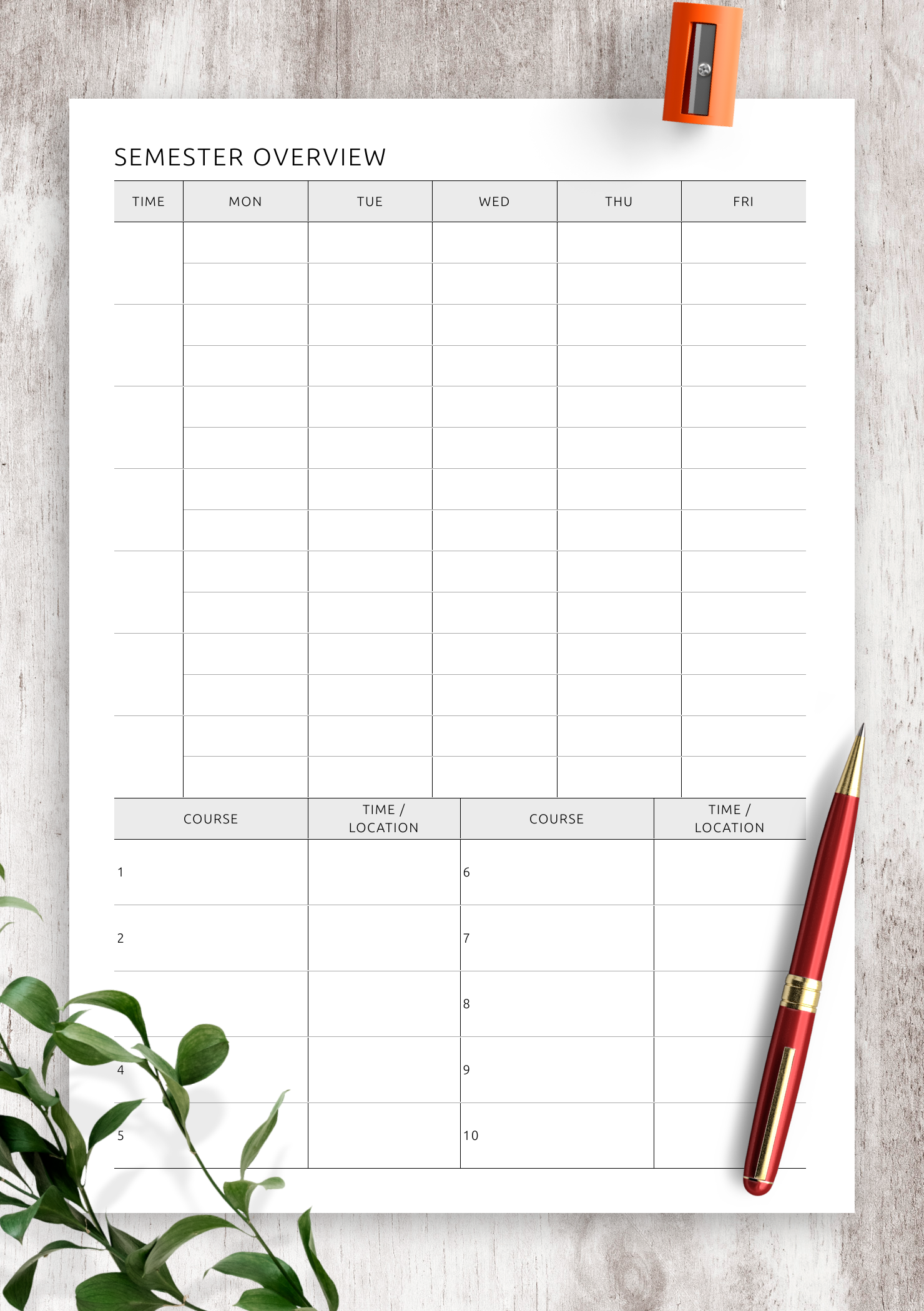 Download Printable Semester Overview One-Page Template PDF