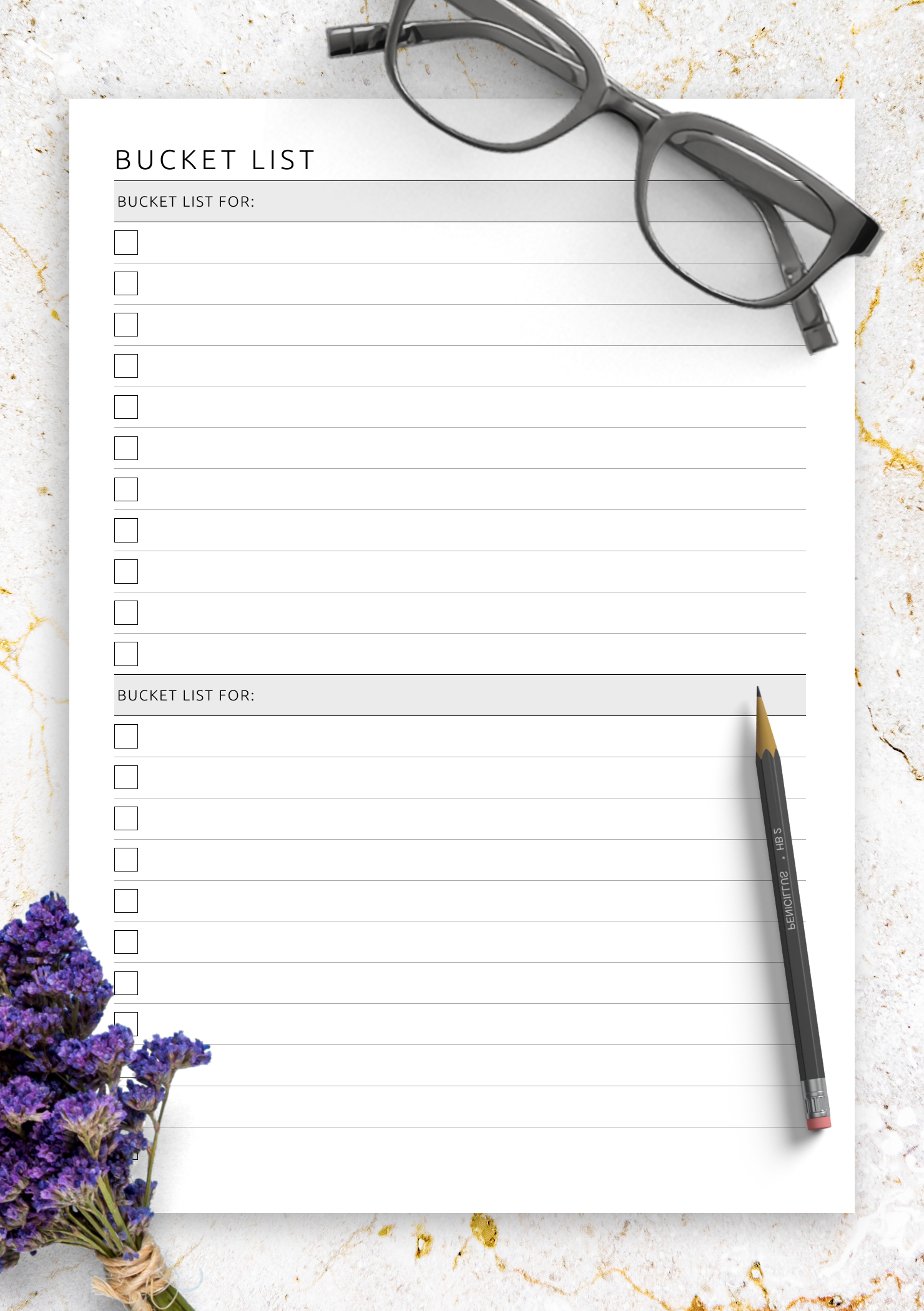 Download Printable Simple Bucket List Template PDF