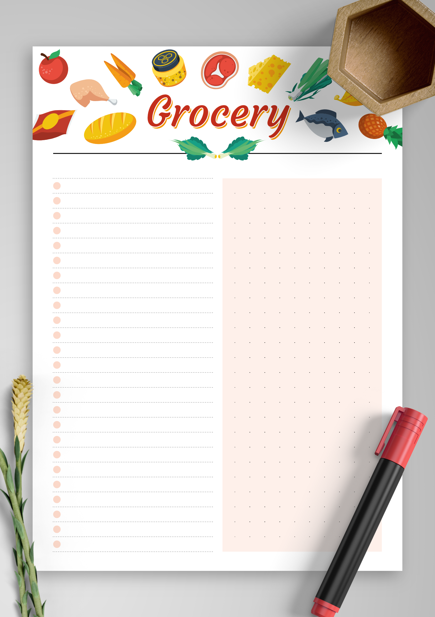 Printable Simple Colourful Grocery List Template