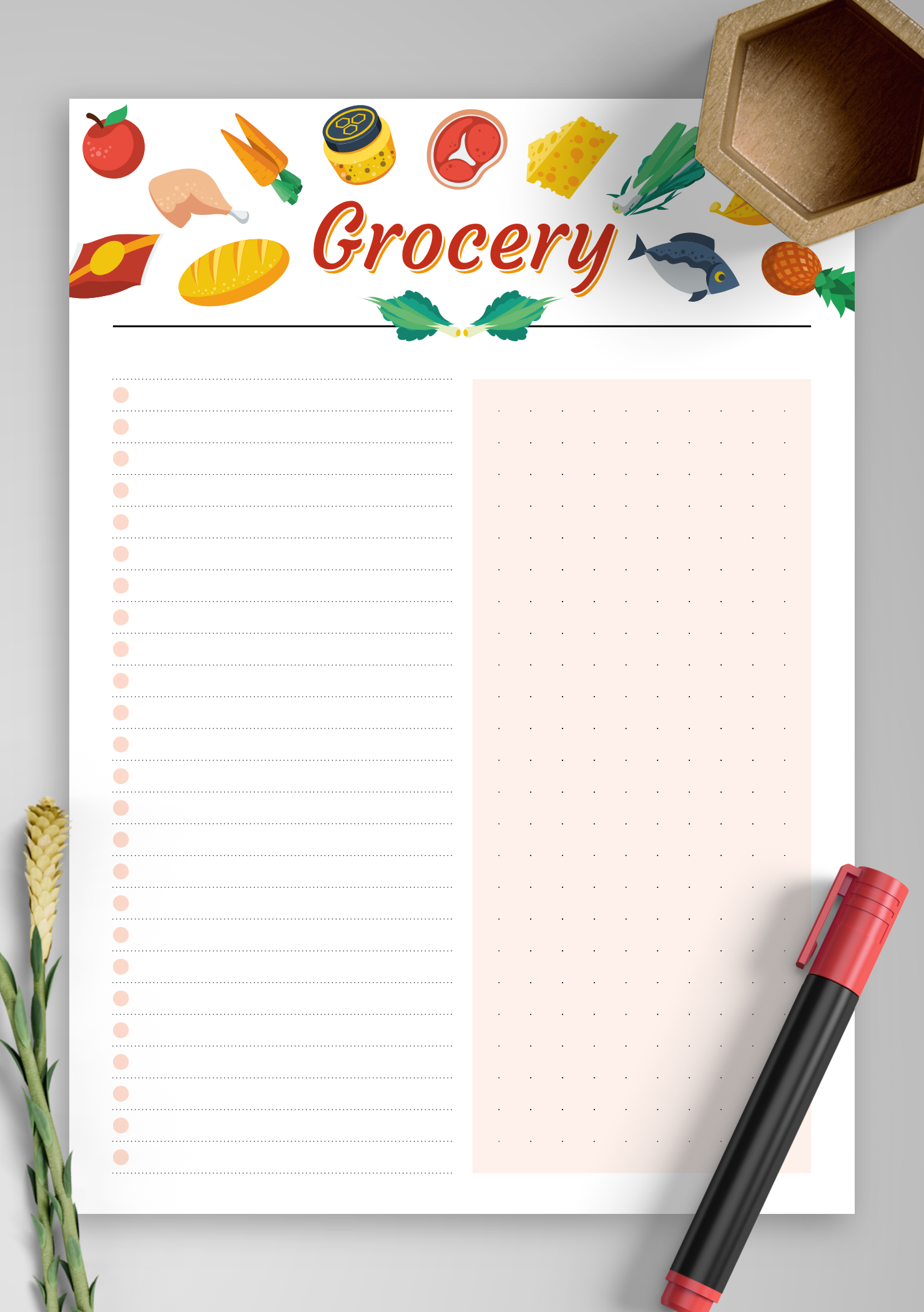 Download Printable Simple Colourful Grocery List PDF