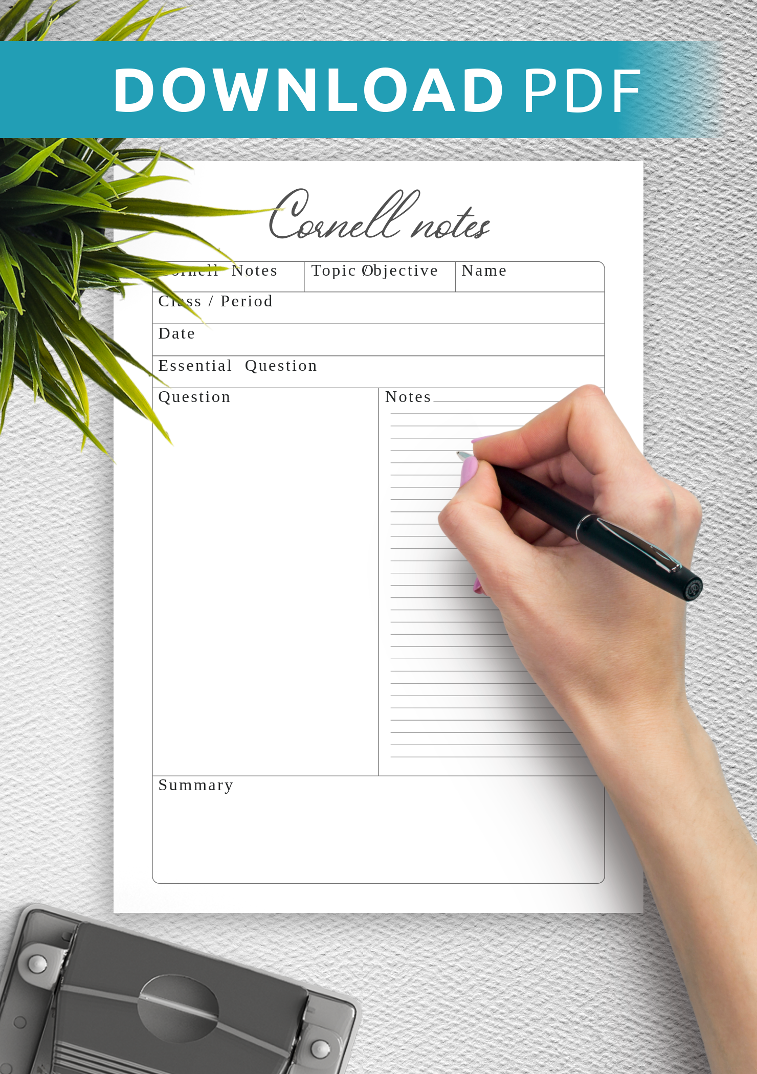 Download Printable Simple Cornell Note-Taking Template PDF