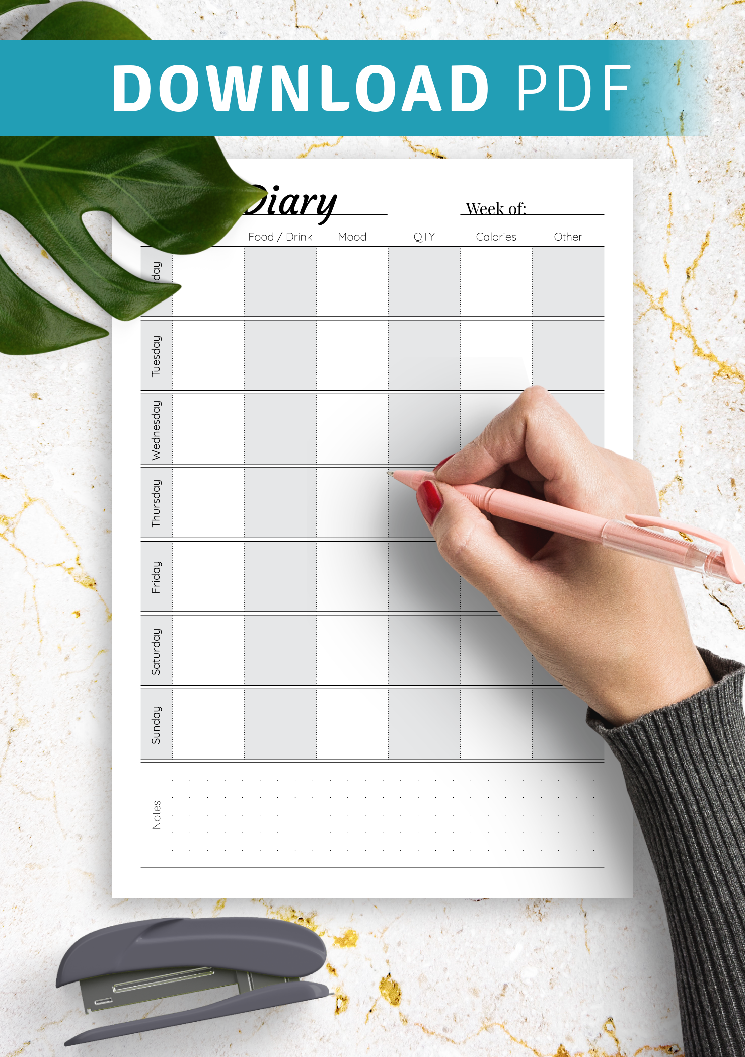 Download Printable Simple Food Diary PDF
