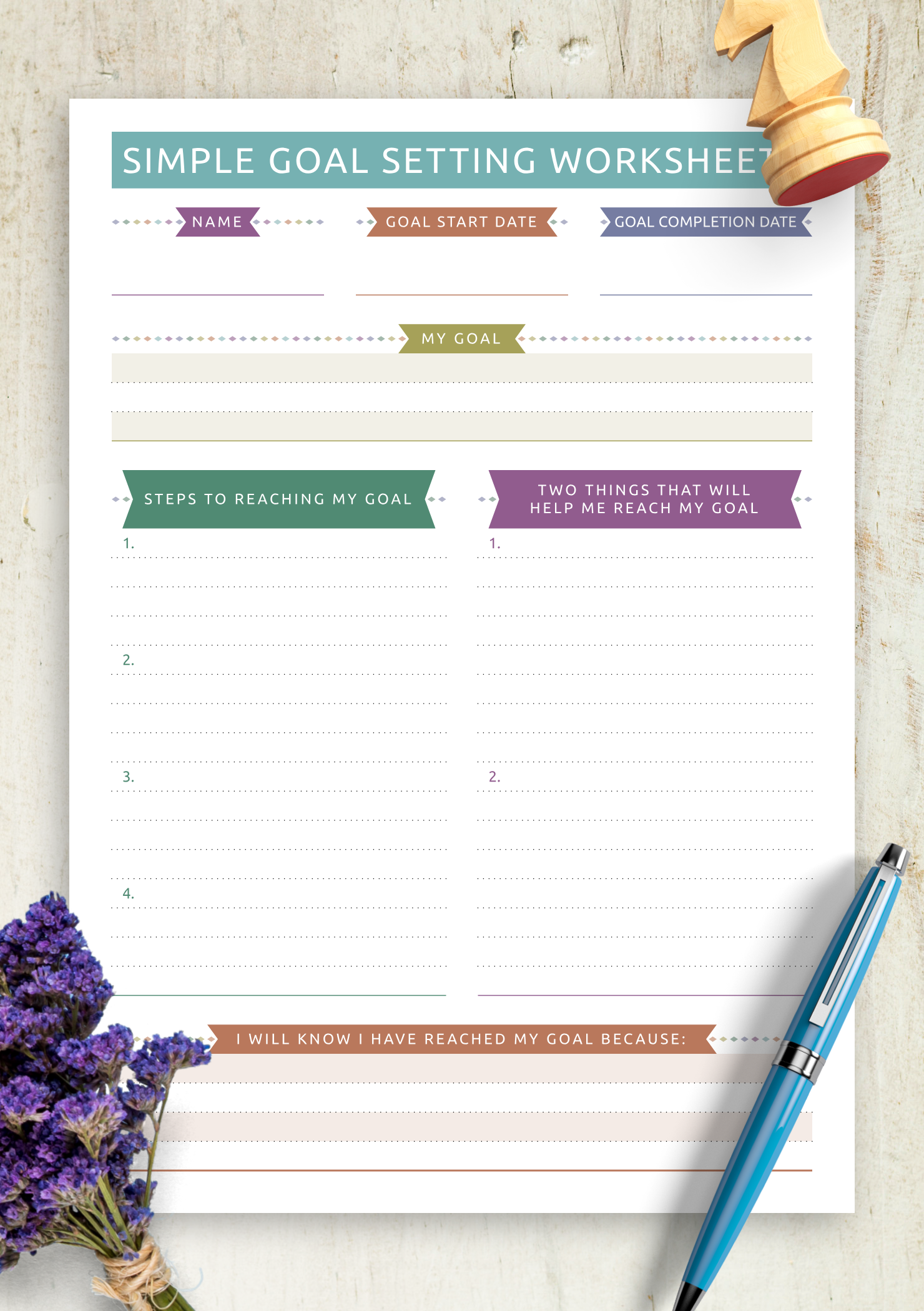 Download Printable Simple Goal Setting Worksheet - Casual Style PDF