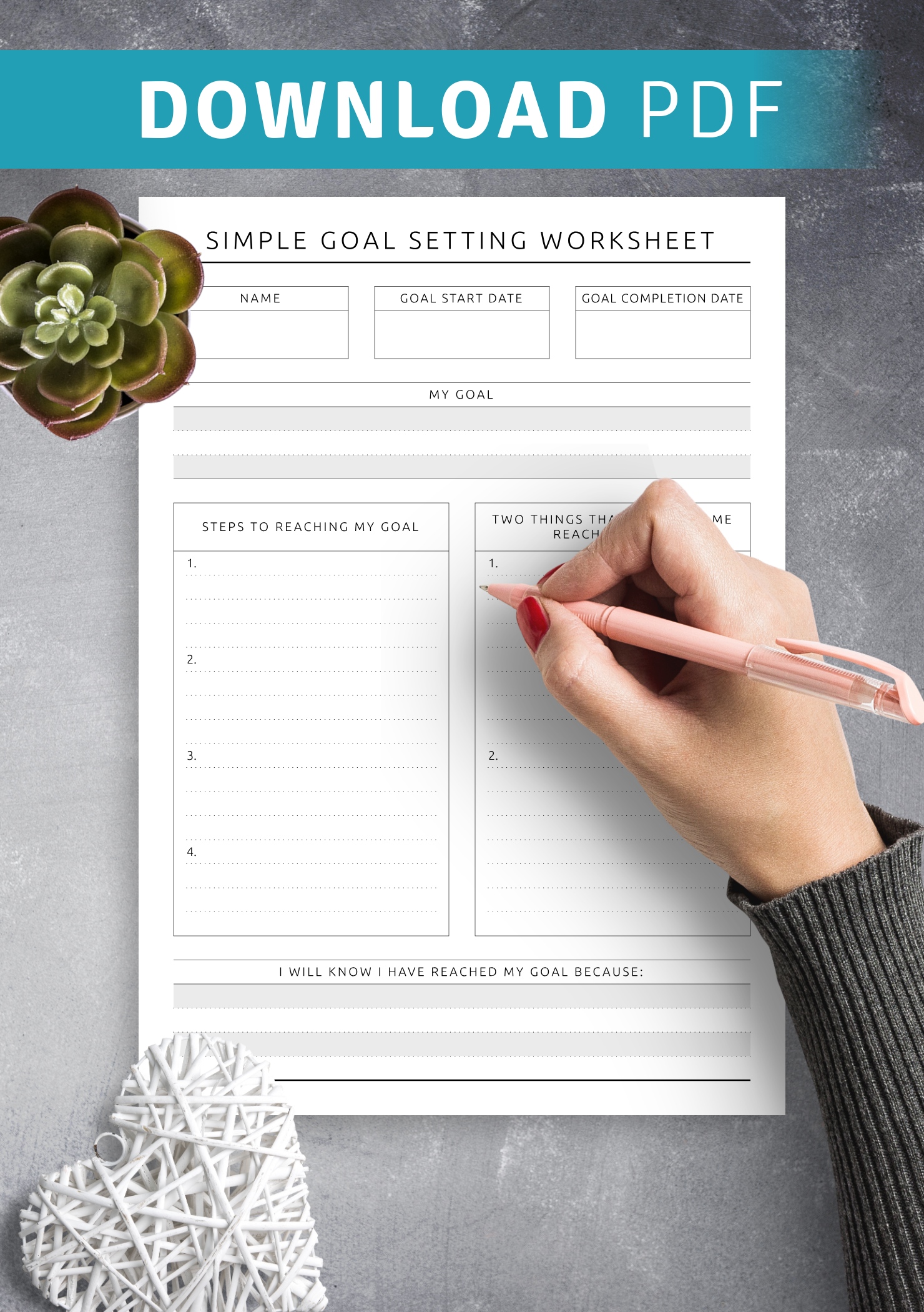 Download Printable Simple Goal Setting Worksheet - Original Style PDF