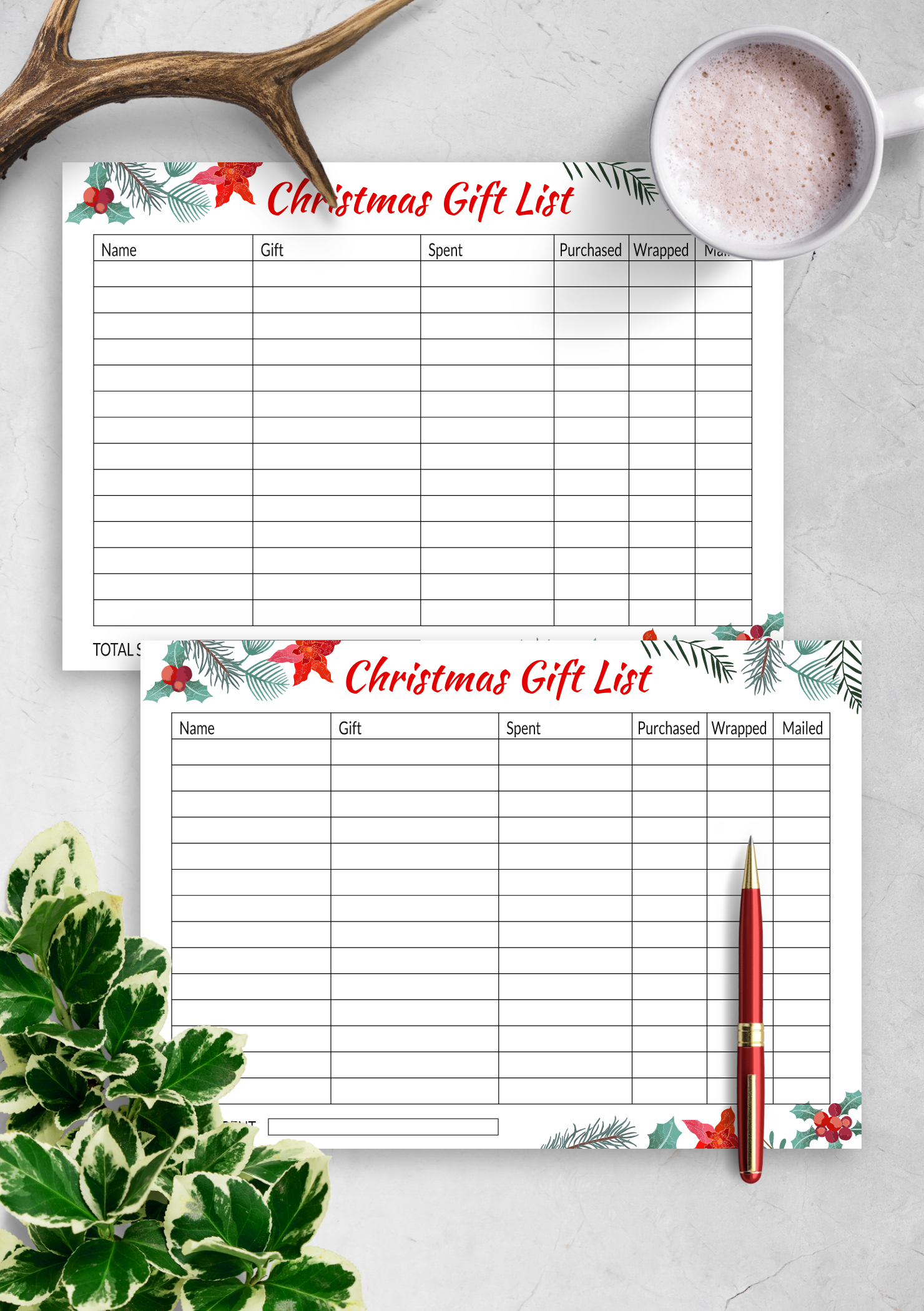 Download Printable Simple Horizontal Christmas Gift List PDF