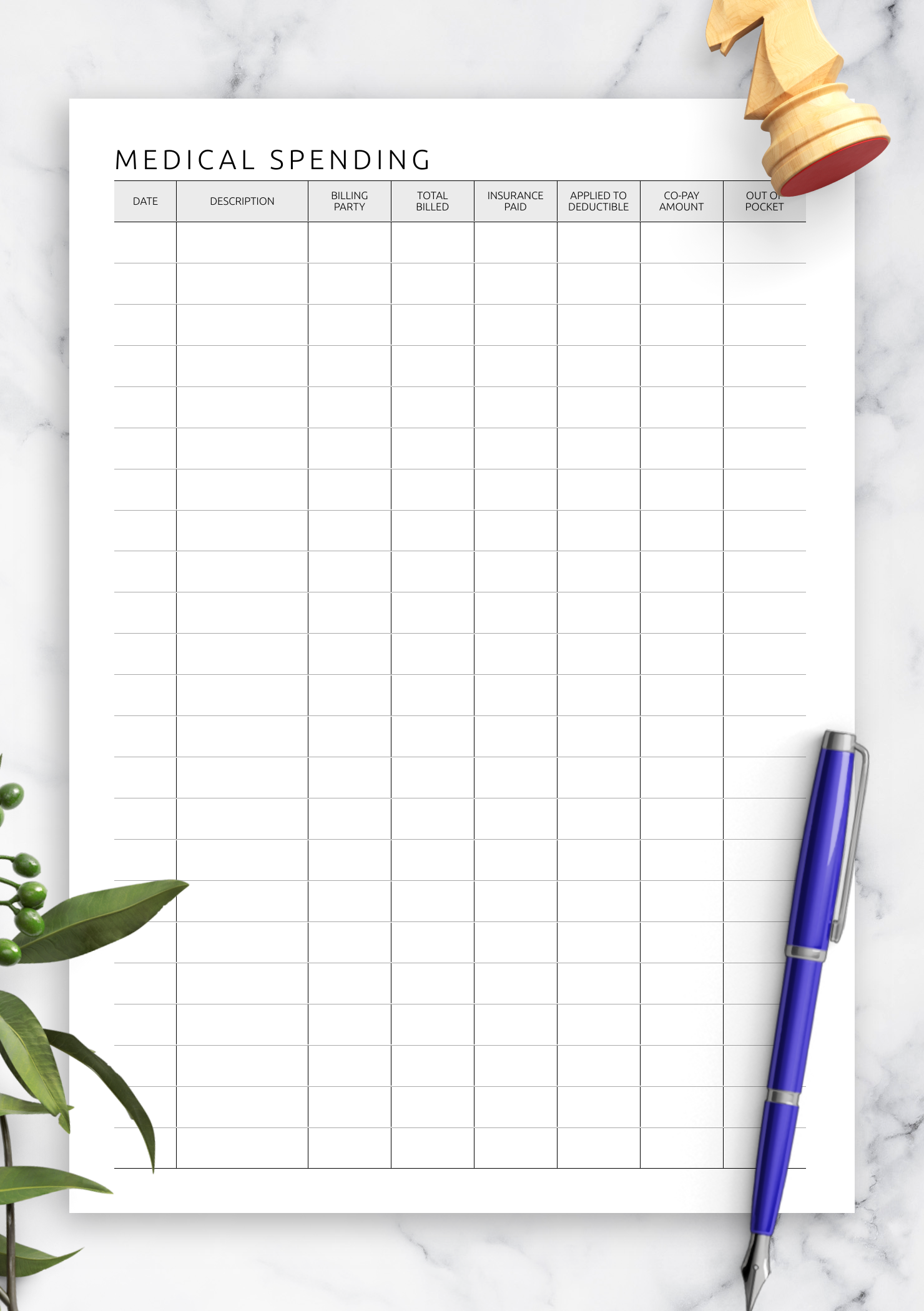 Download Printable Simple Medical Spending Tracker Template PDF