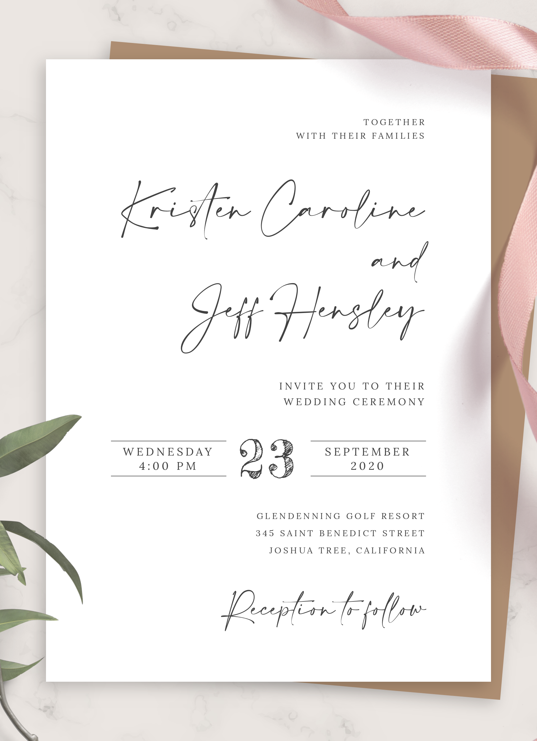 Download Printable Simple Minimalist Calligraphy Wedding Invitation PDF