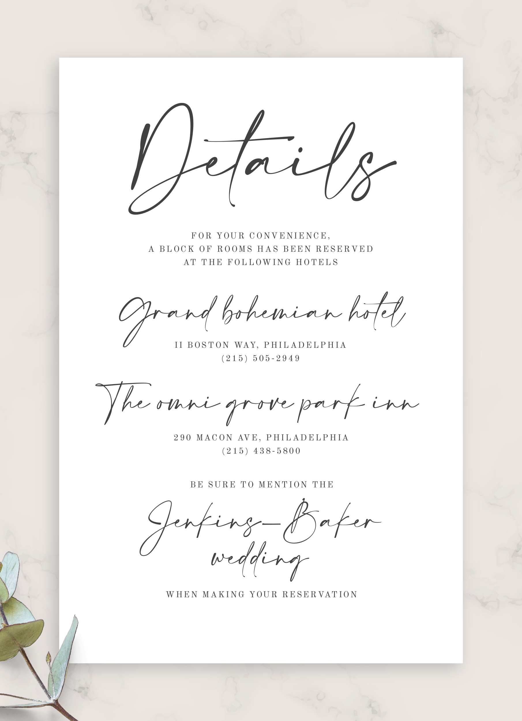 Download Printable Simple Minimalist Wedding Details Card PDF